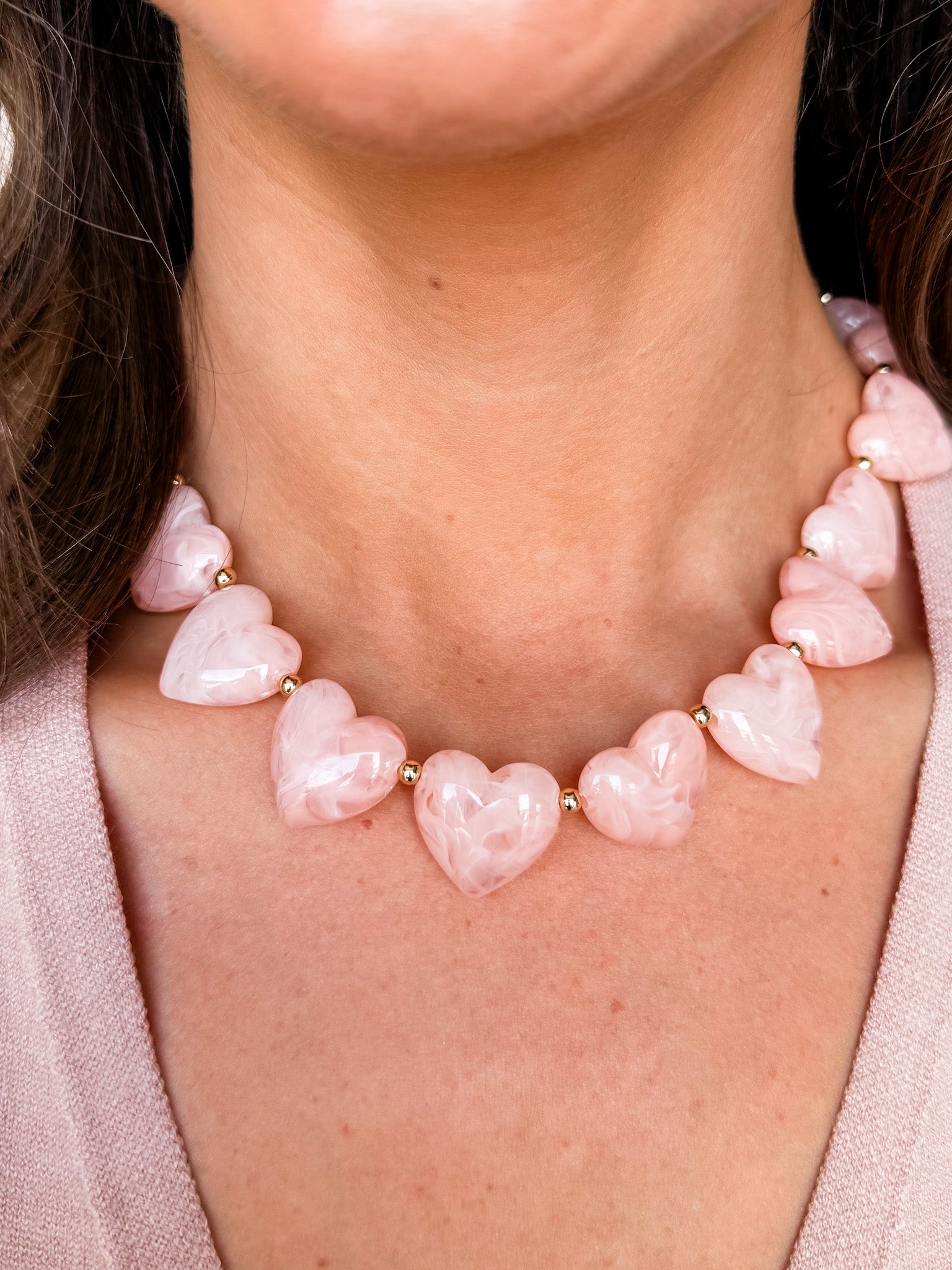 Heart Crush Beaded Necklace-Light Pink