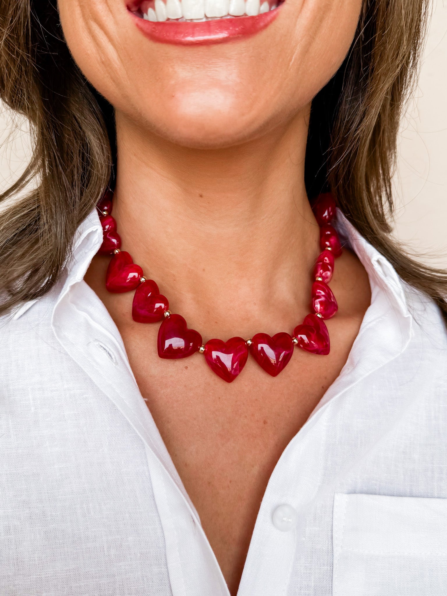 Heart Crush Beaded Necklace-Red