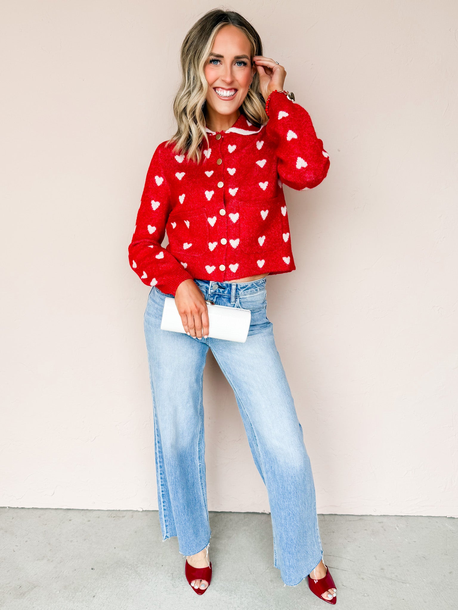 Jules Scallop Cardigan-Red