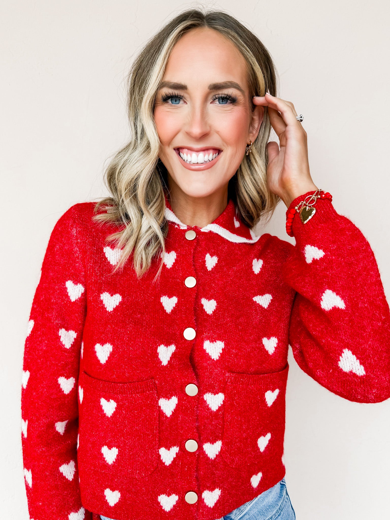 Jules Scallop Cardigan-Red