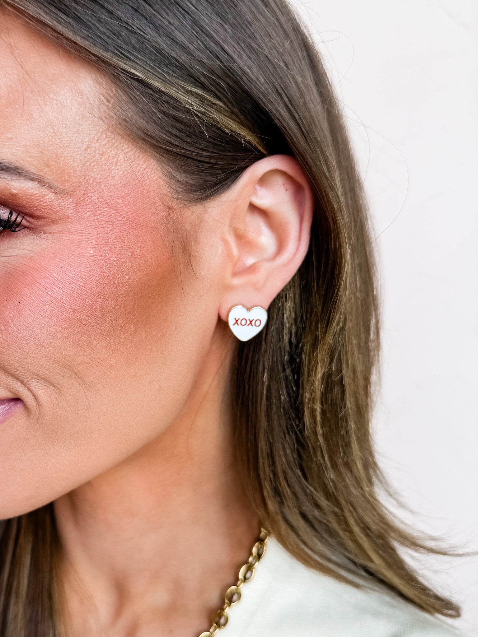Playful Heart Stud Earrings-White