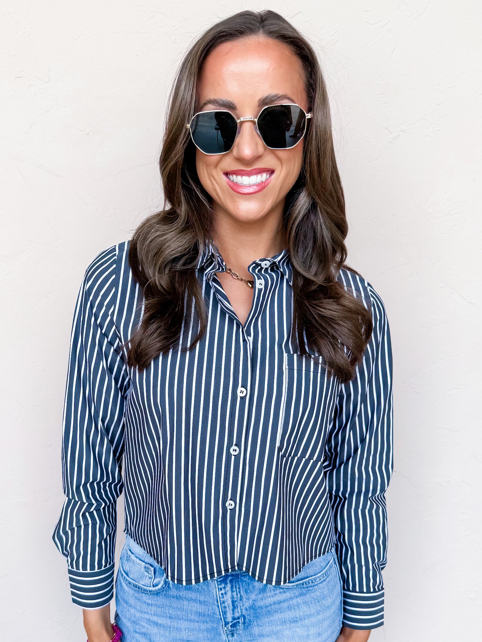Tailored Edit Striped Button Front Top