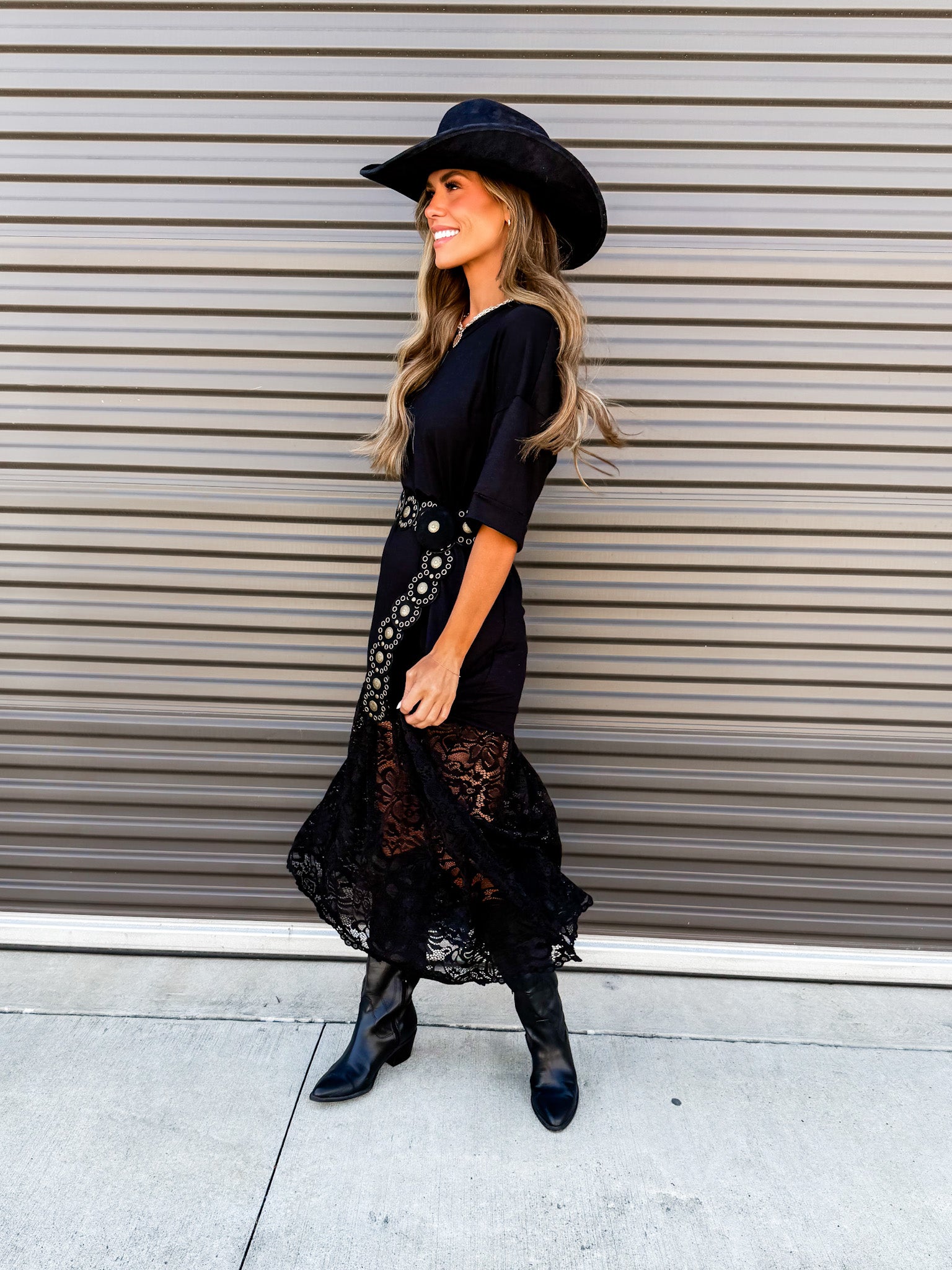 The Carley Dress – Made in USA Jersey T-Shirt Dress with Lace Hem