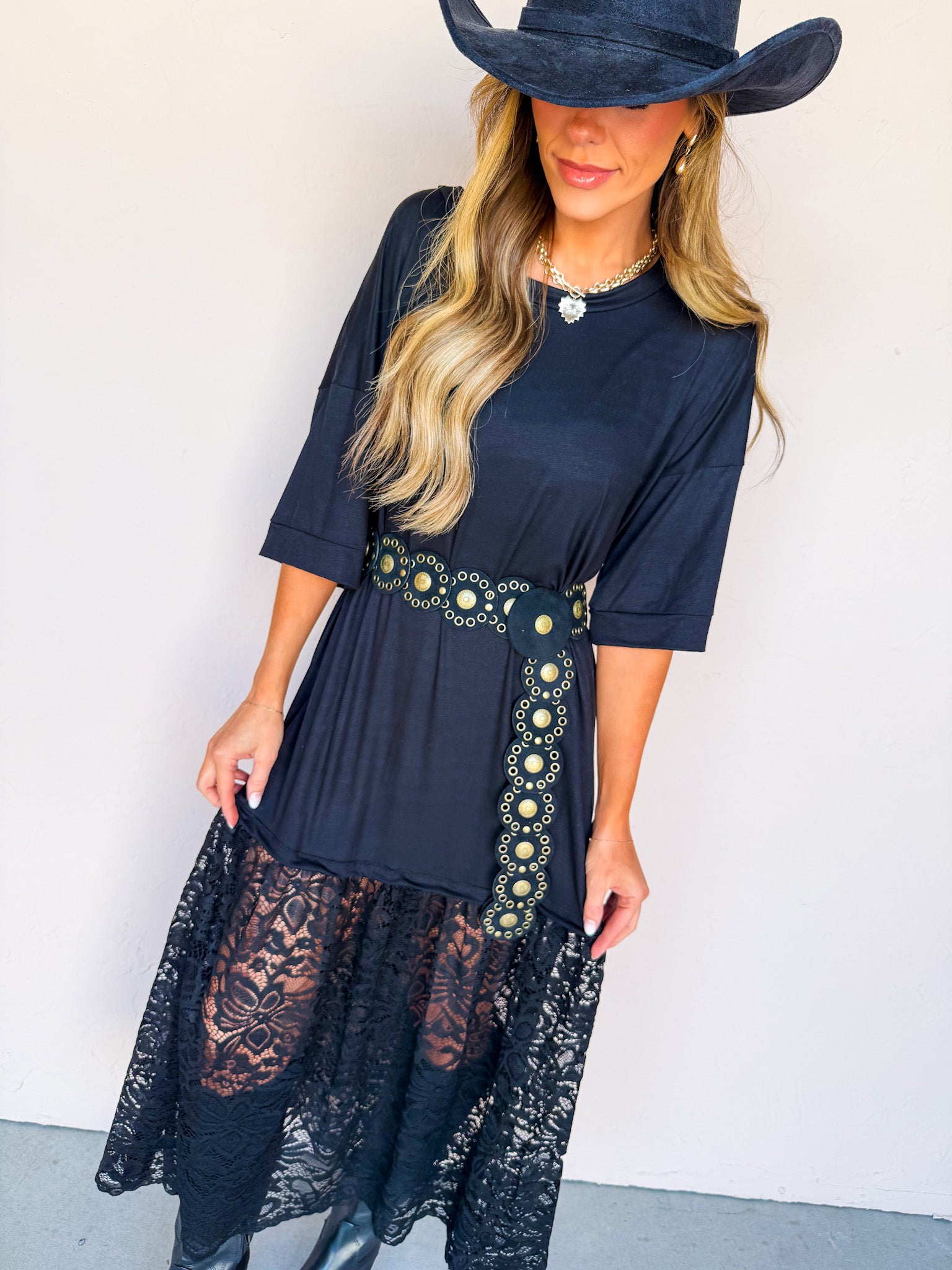 The Carley Dress – Made in USA Jersey T-Shirt Dress with Lace Hem