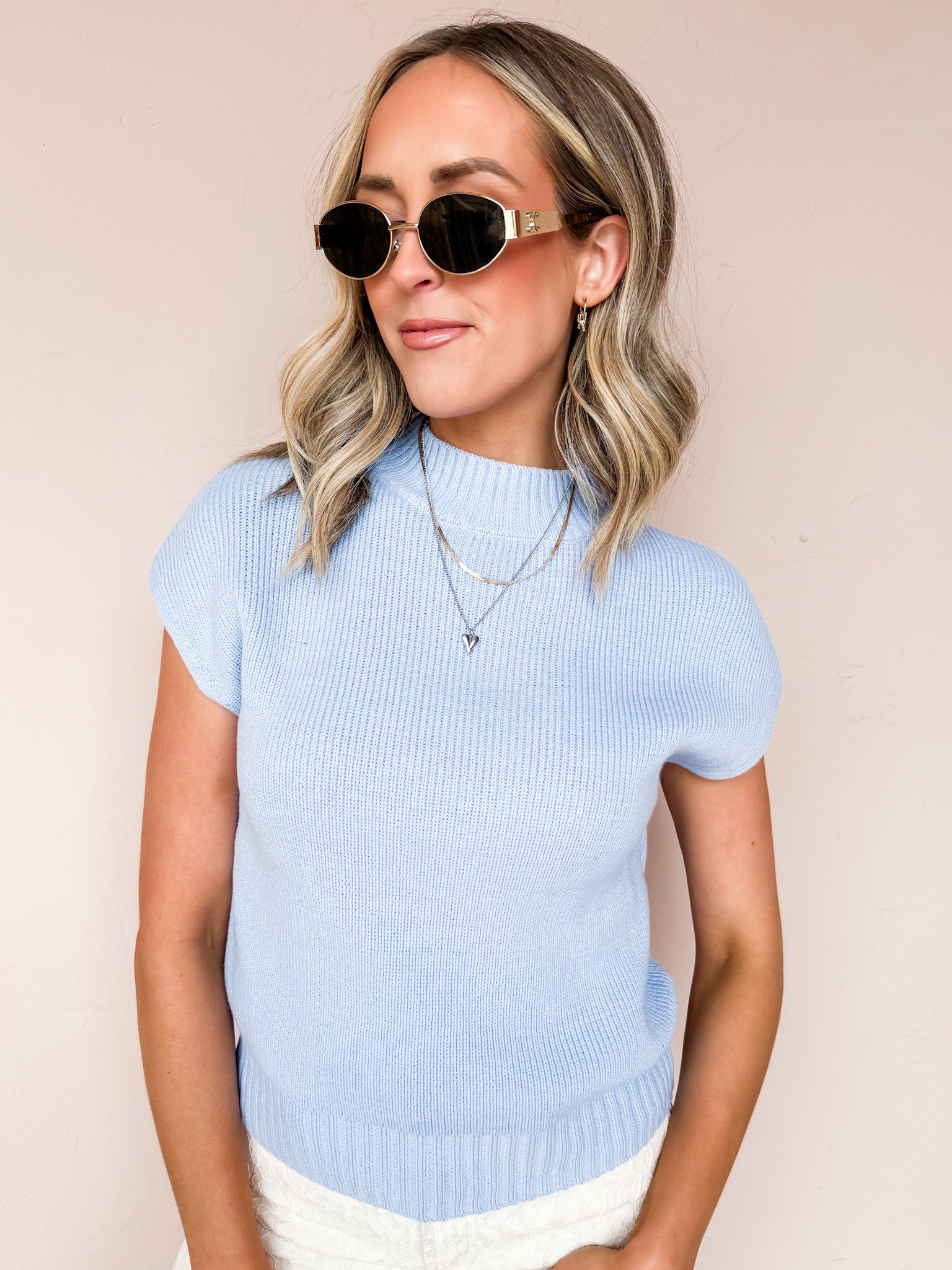 Macy Mock Neck Sweater-Blue