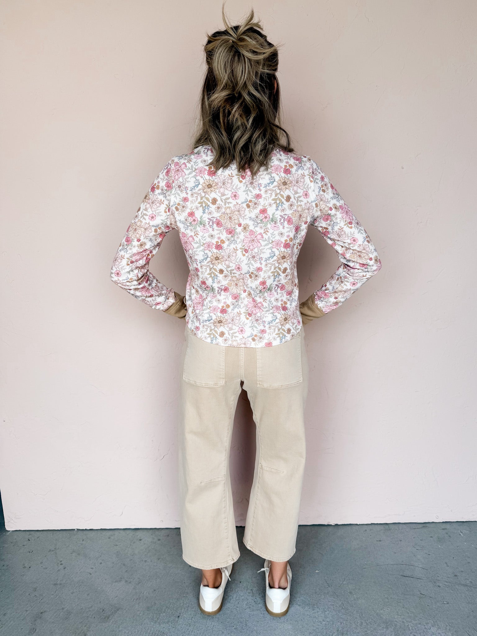 Peyton Waffle Floral Long Sleeve Top