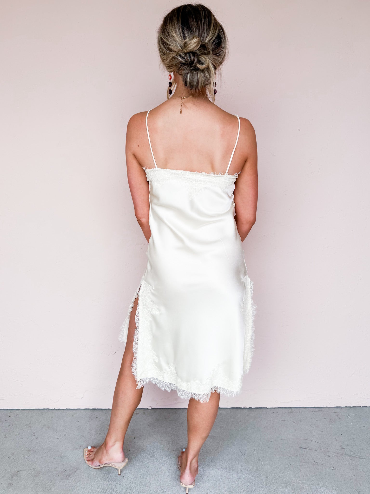 Jolie Satin And Lace Dress-Off White