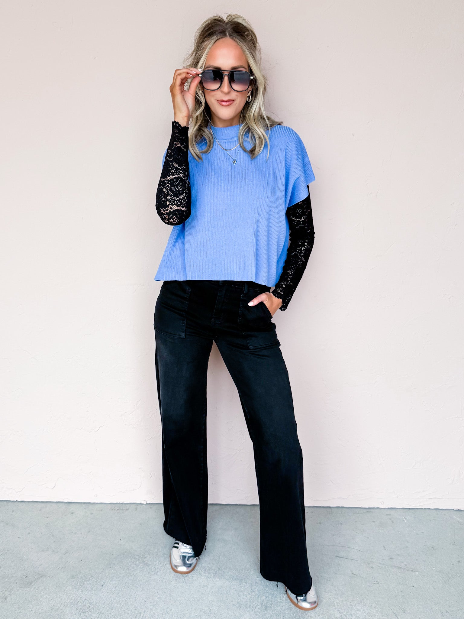 Rue Mock Neck Sweater-Blue