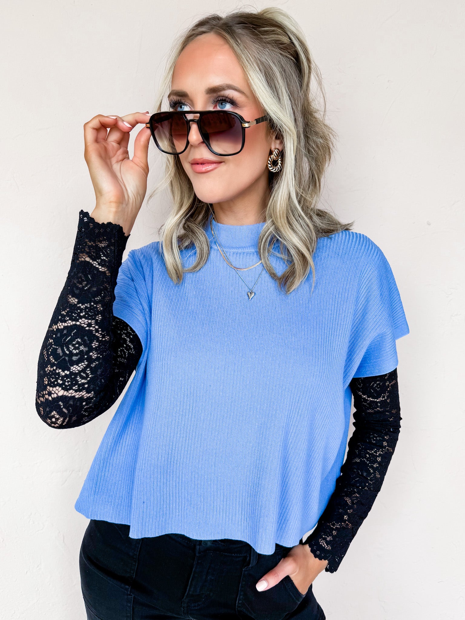 Rue Mock Neck Sweater-Blue