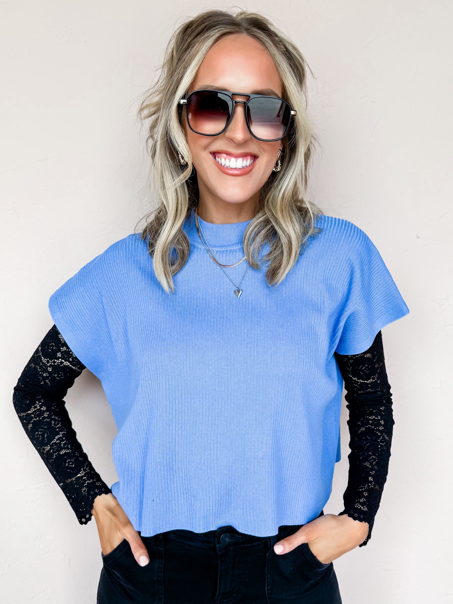 Rue Mock Neck Sweater-Blue