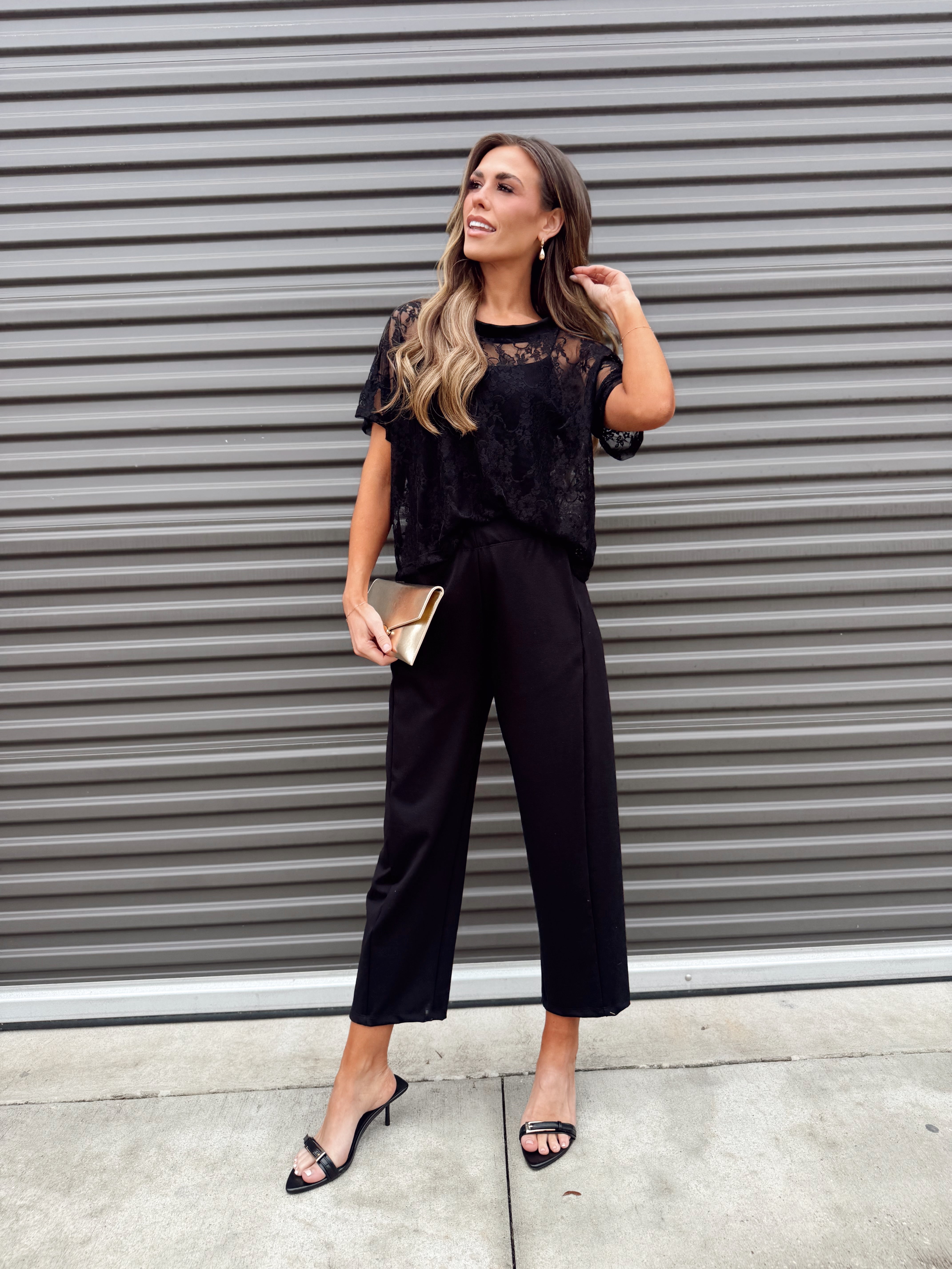 The Taylor Black Lace Boxy Tee – Made in USA Lightweight Lace Tee