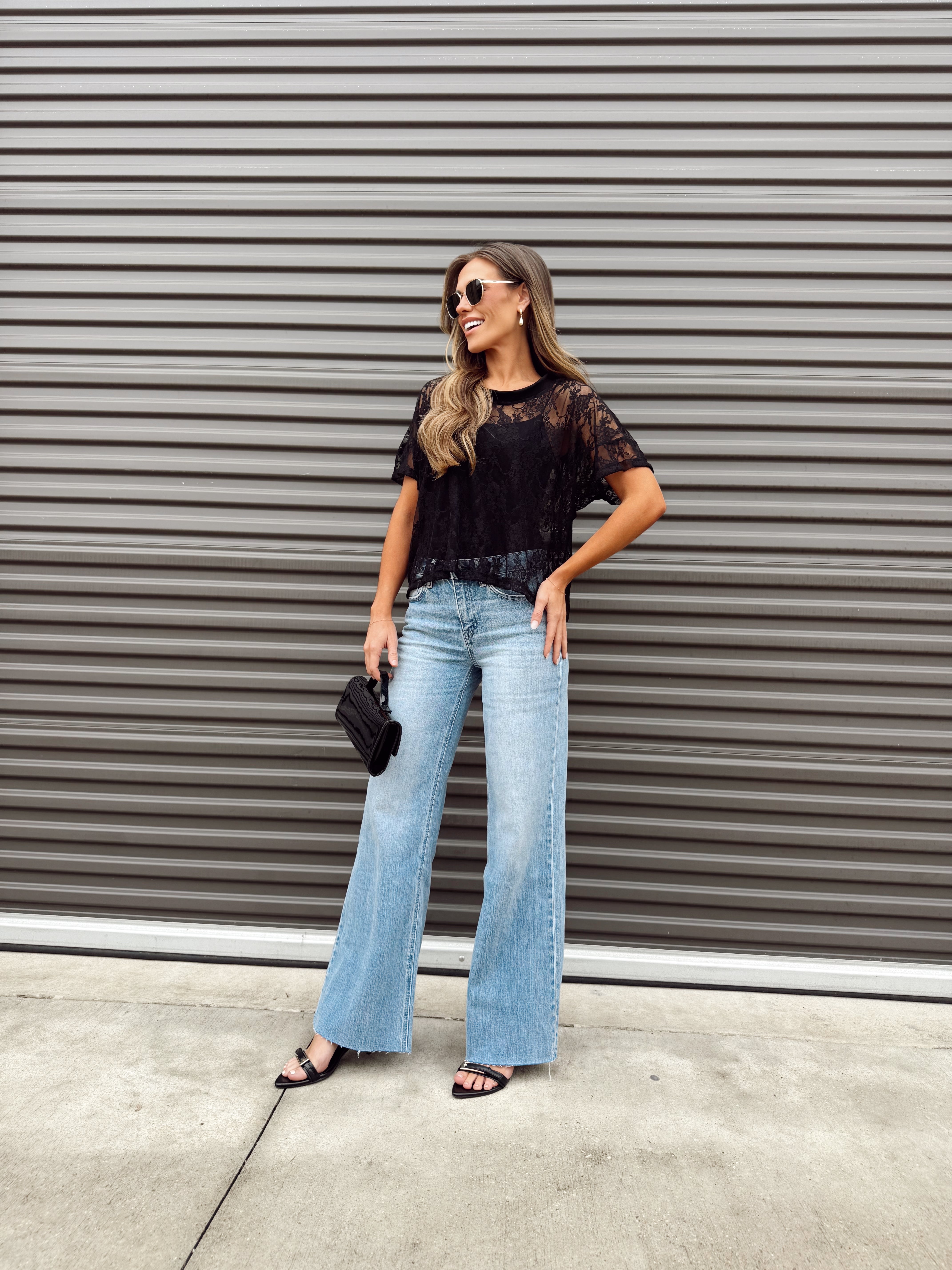 The Taylor Black Lace Boxy Tee – Made in USA Lightweight Lace Tee