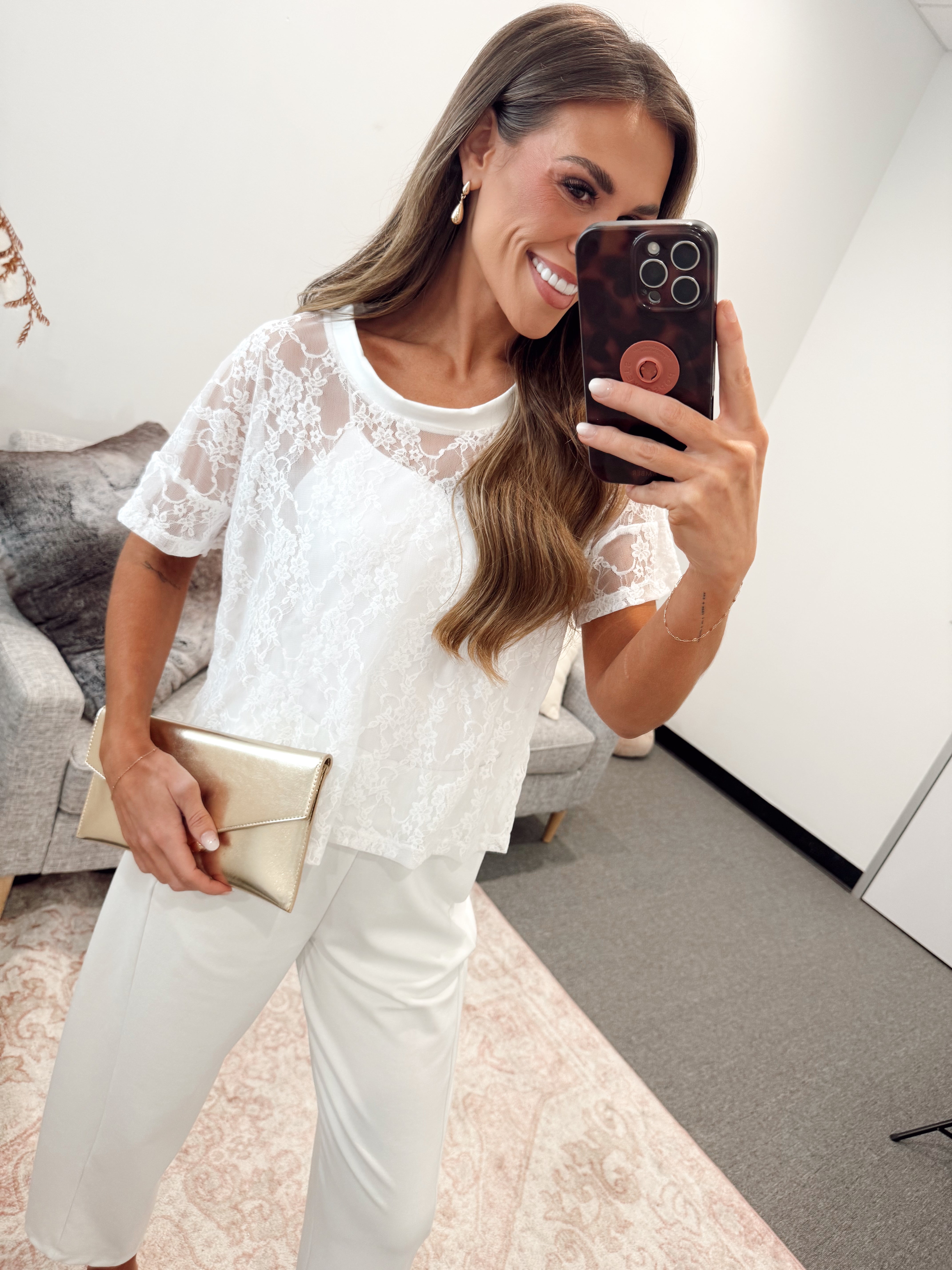 The Taylor White Lace Boxy Tee – Made in USA Lightweight Lace Tee