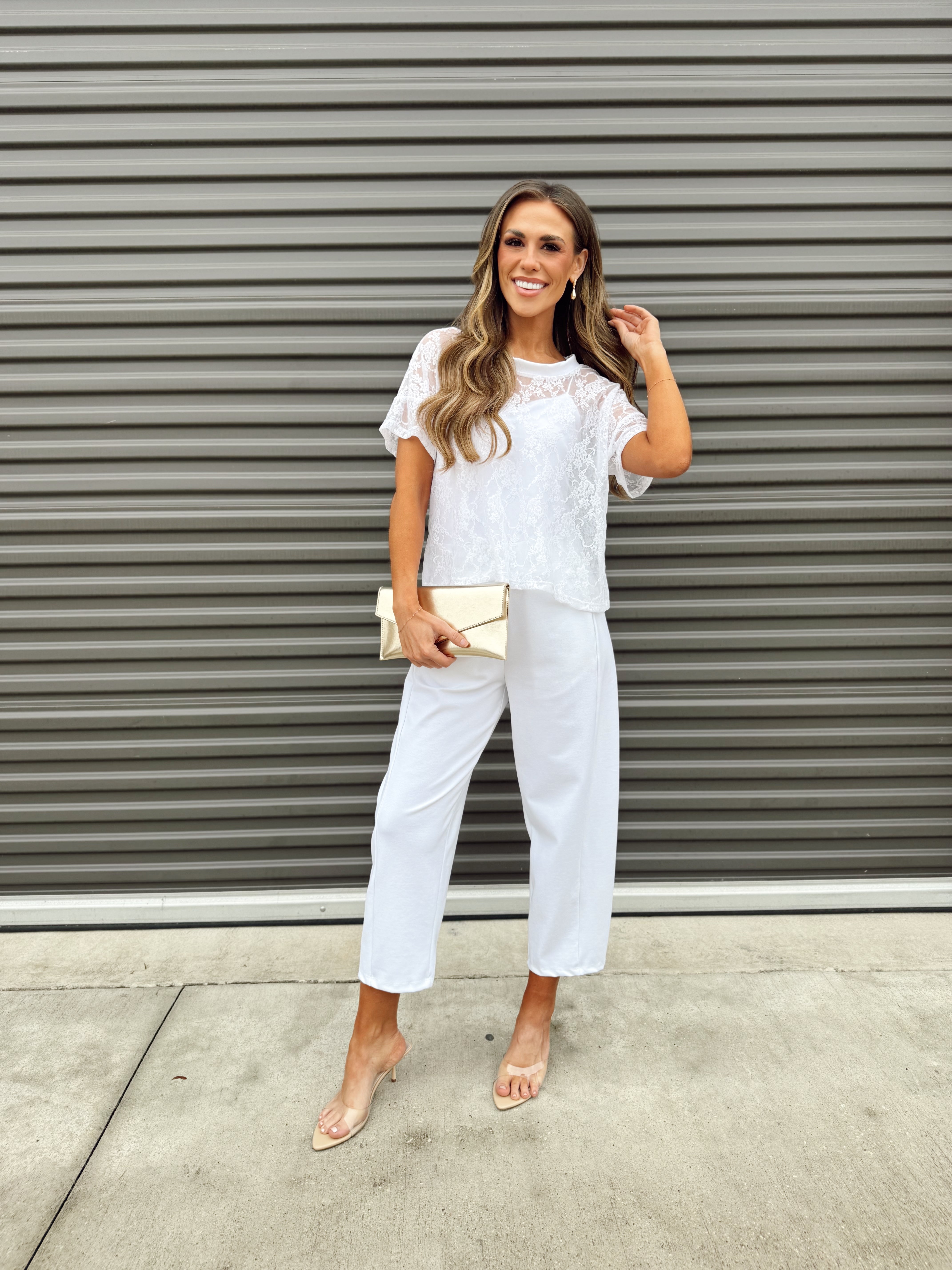 The Taylor White Lace Boxy Tee – Made in USA Lightweight Lace Tee