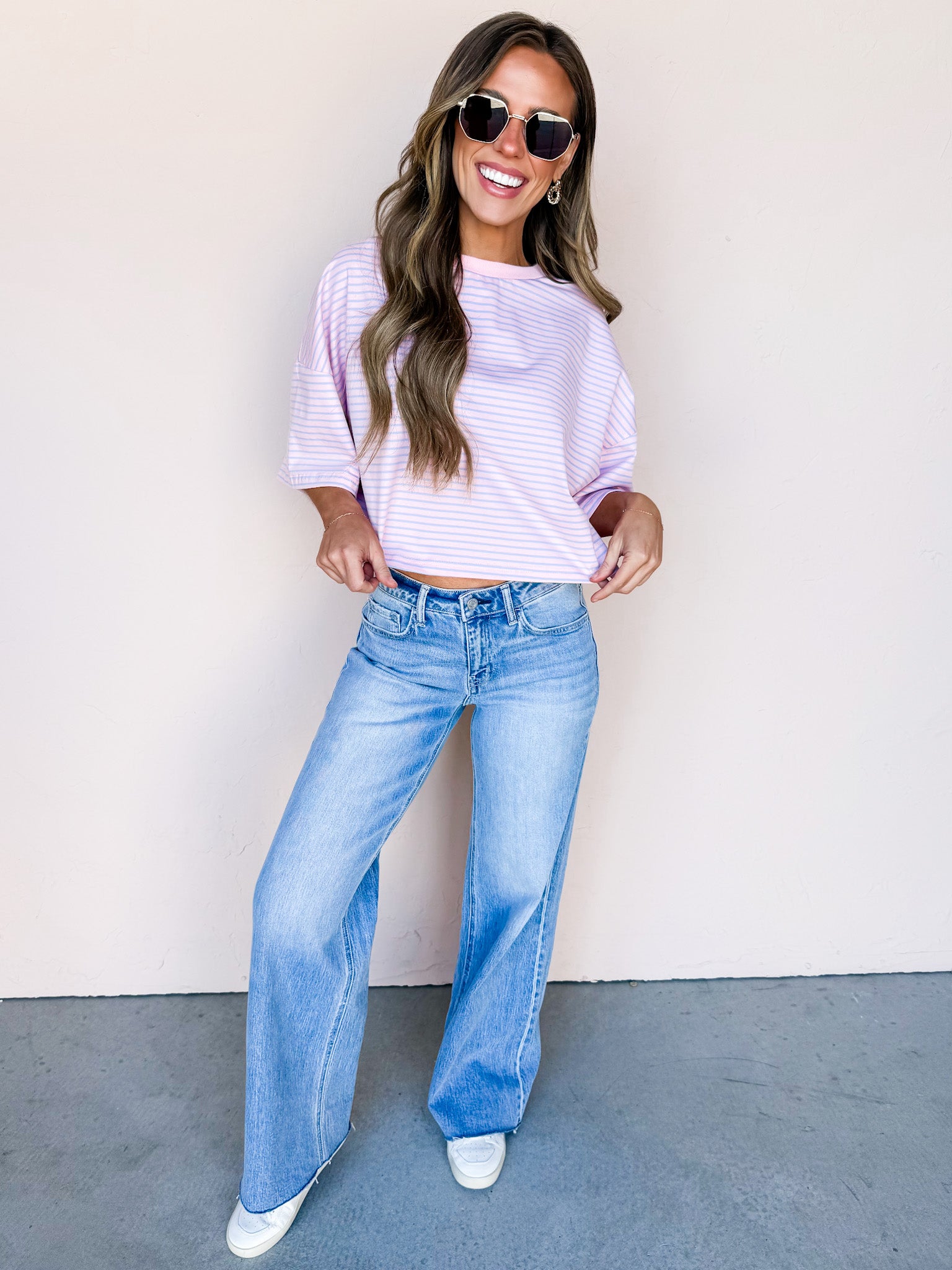 Deana Striped Top-Pink