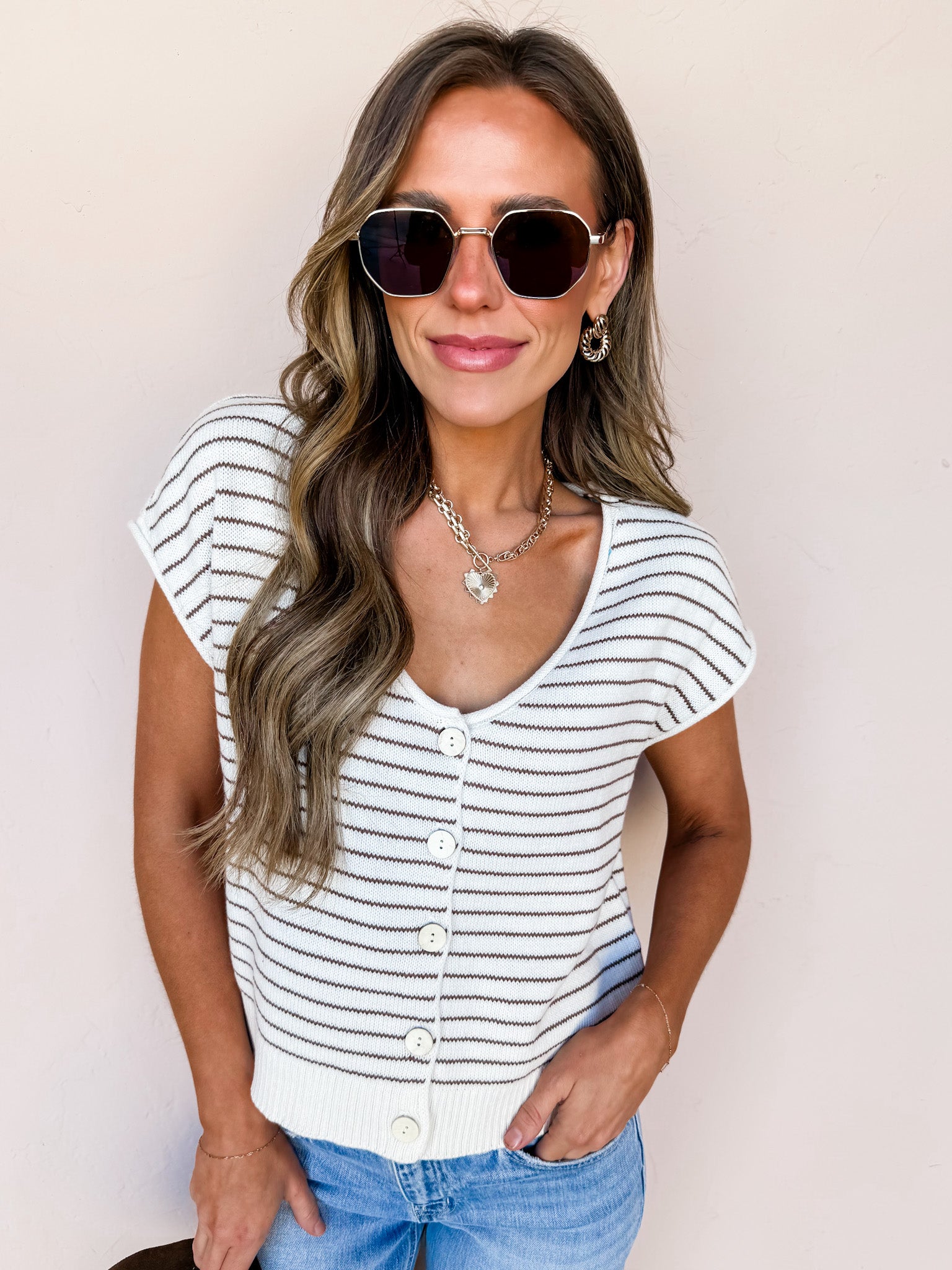 Hope Striped Short Sleeve Cardigan