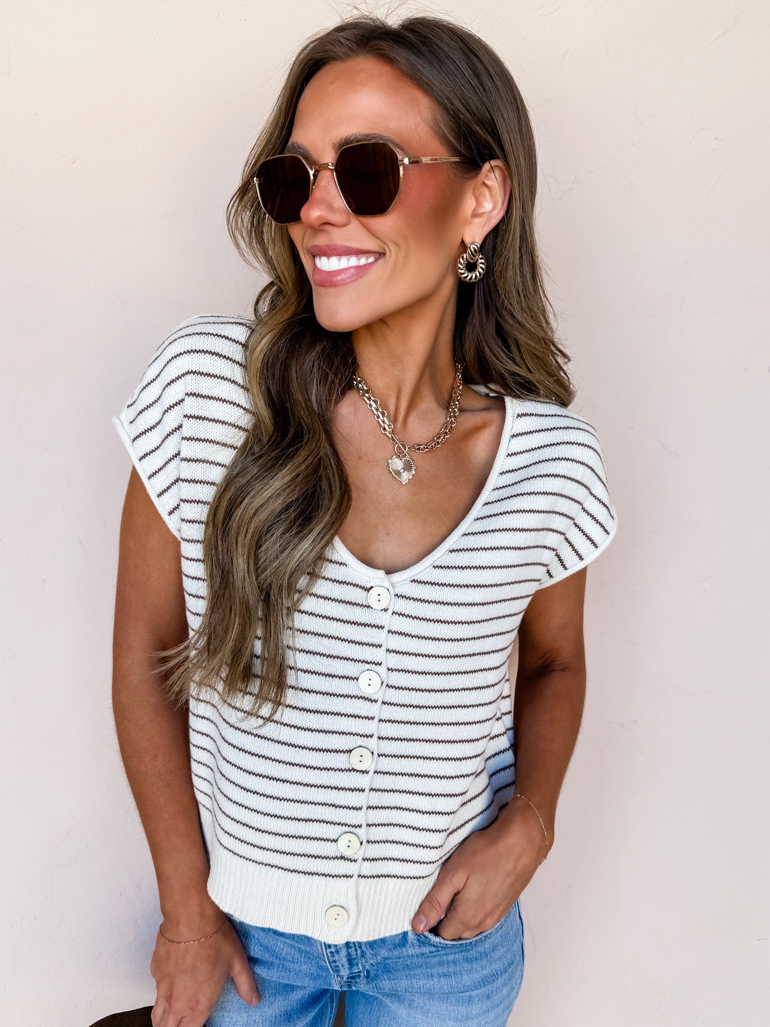 Hope Striped Short Sleeve Cardigan
