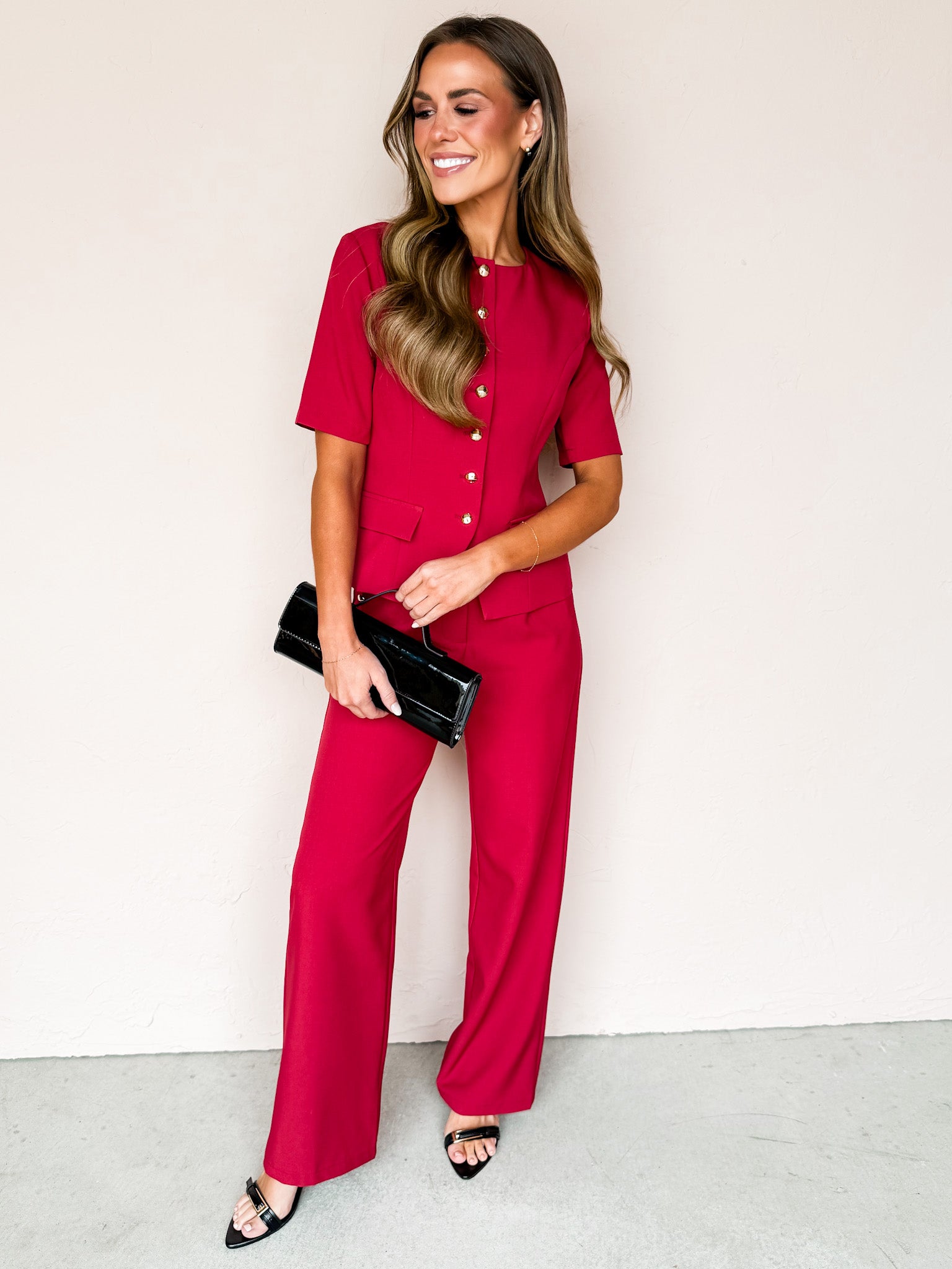 Welsley Wide Leg Trousers-Dark Red
