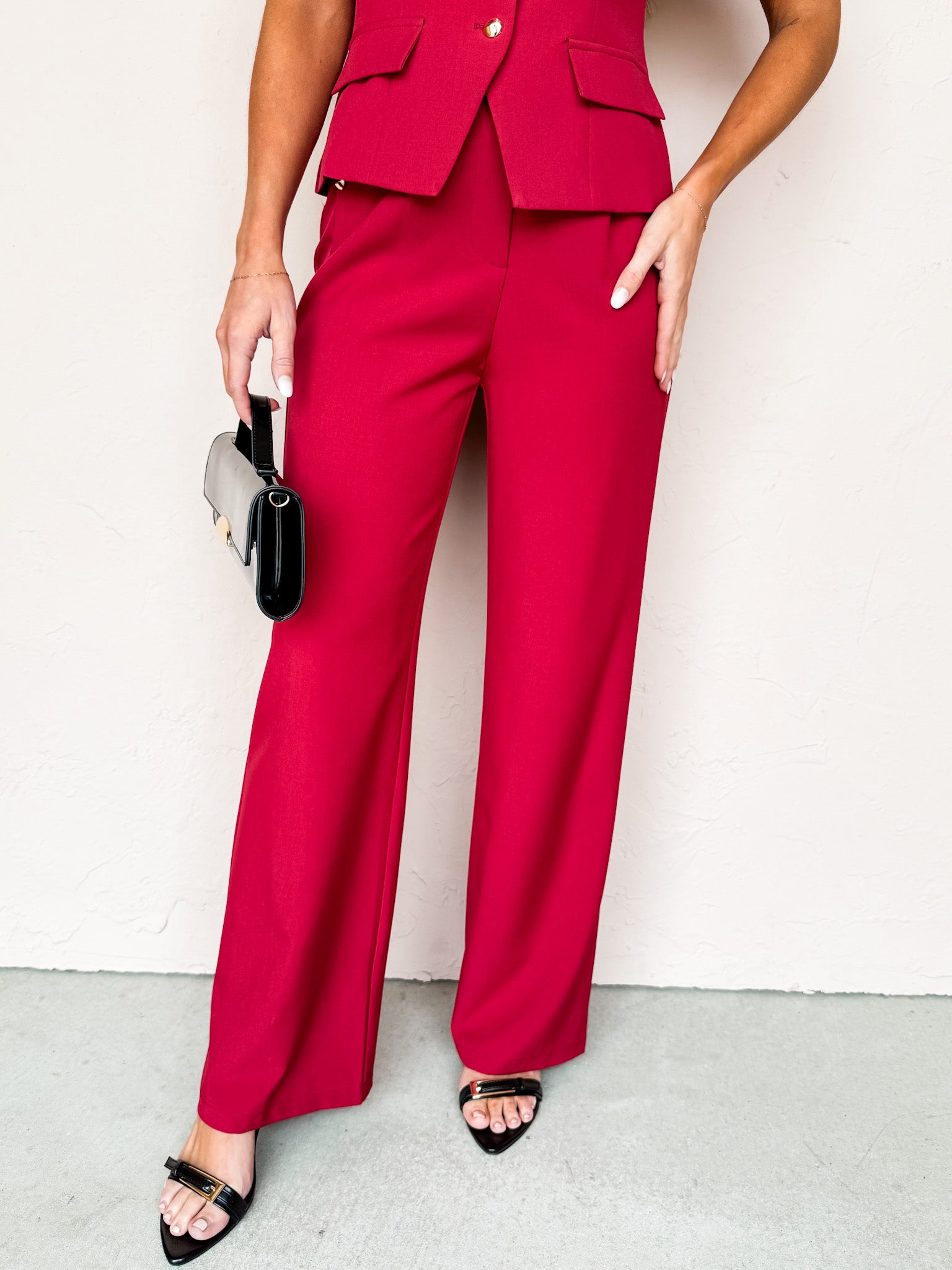 Welsley Wide Leg Trousers-Dark Red