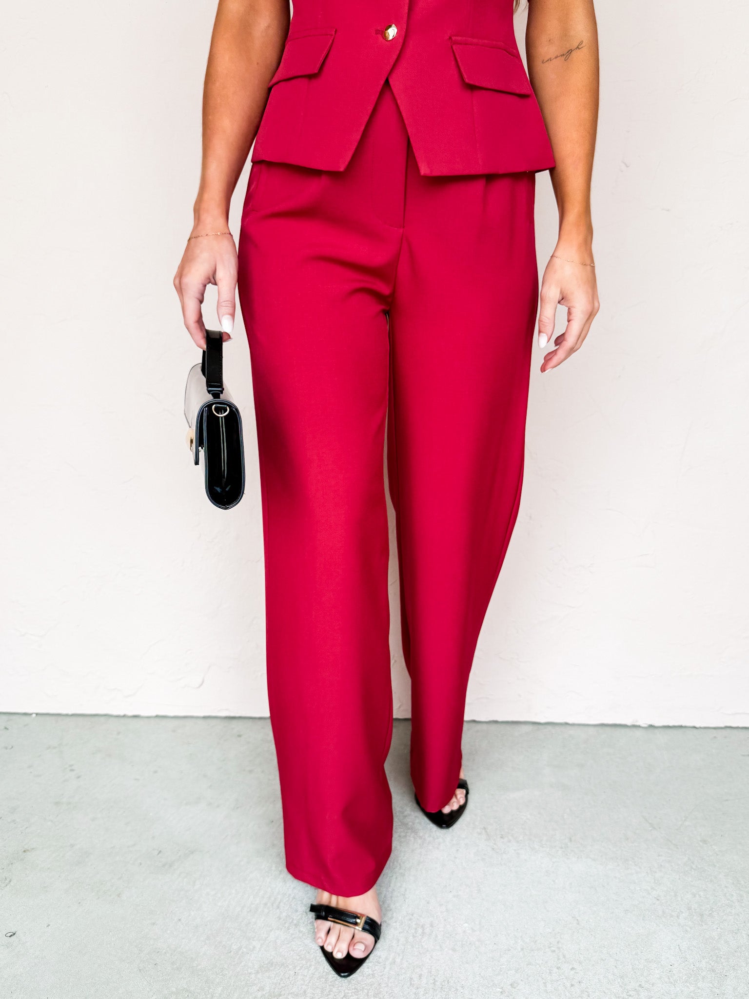 Welsley Wide Leg Trousers-Dark Red