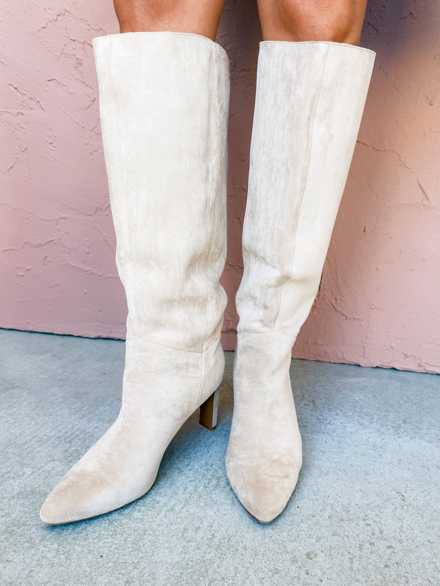 Adriana Suede Tall Boots-Beige