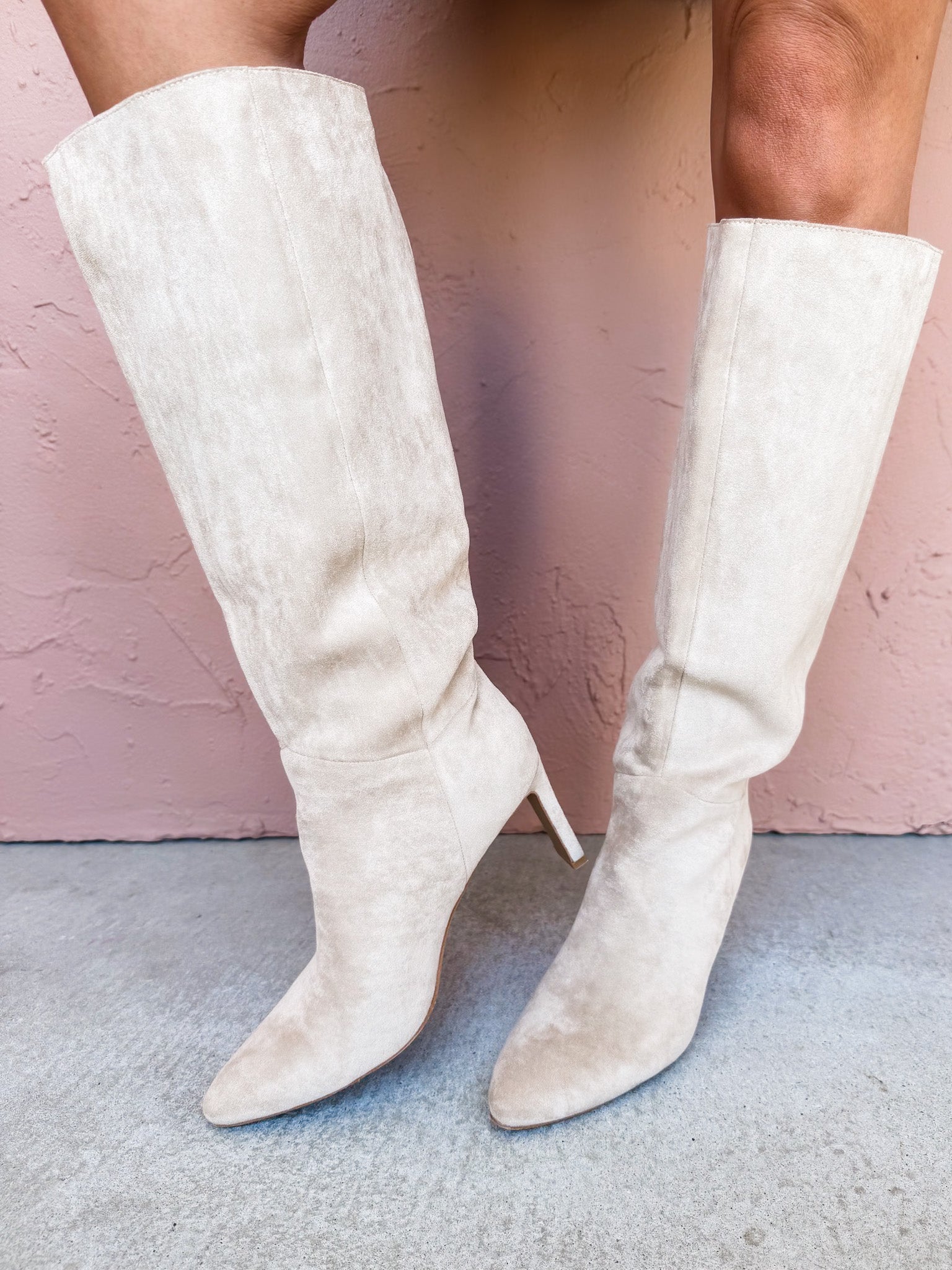 Adriana Suede Tall Boots-Beige