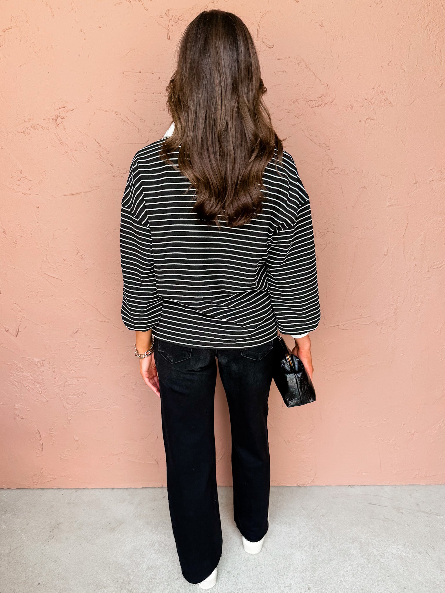 Chestnut Charm Striped Knit Top-Black