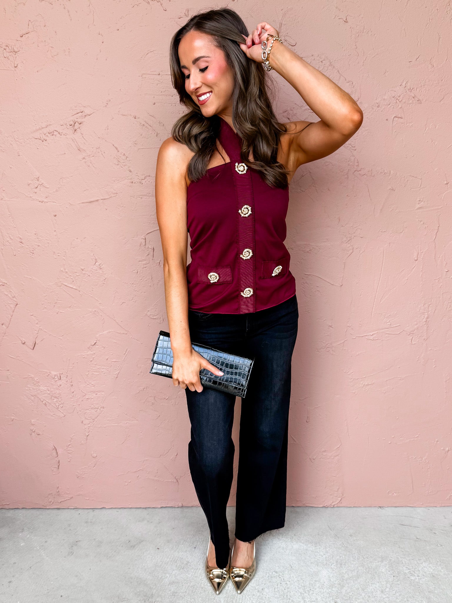 Lovely Drift Detailed Halter Top