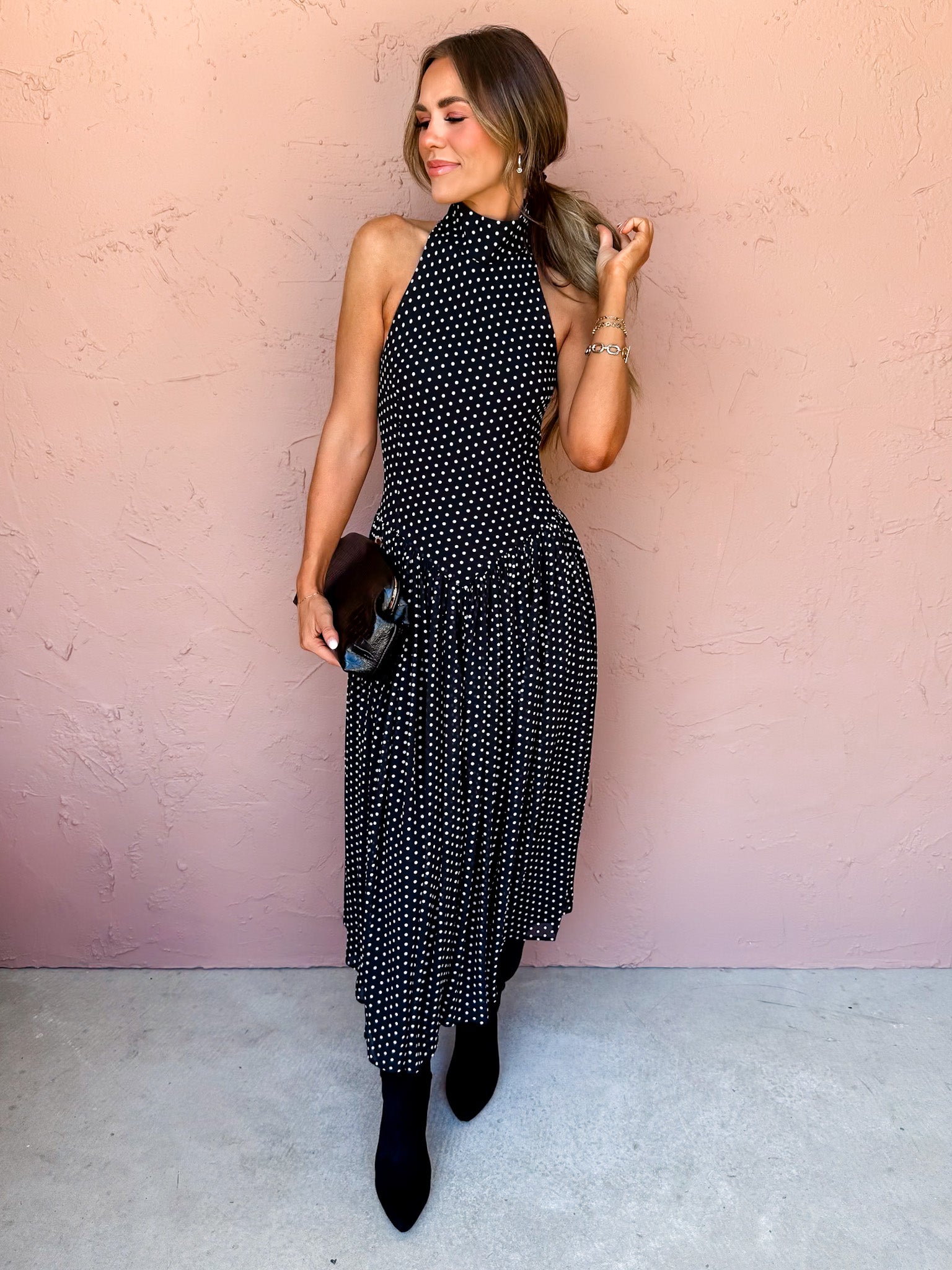 Lovely Edge Polka Dot Mock Neck Dress