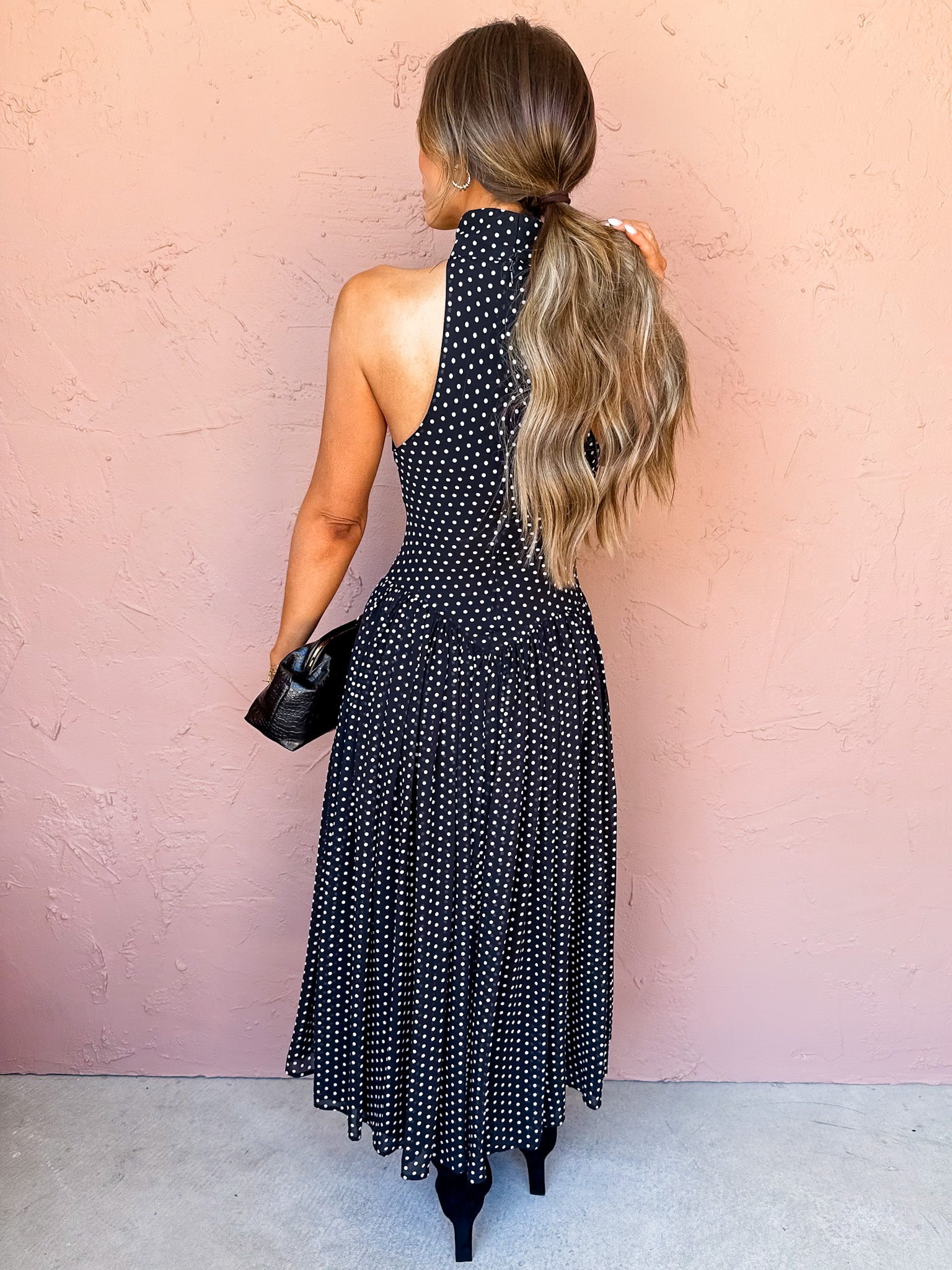 Lovely Edge Polka Dot Mock Neck Dress