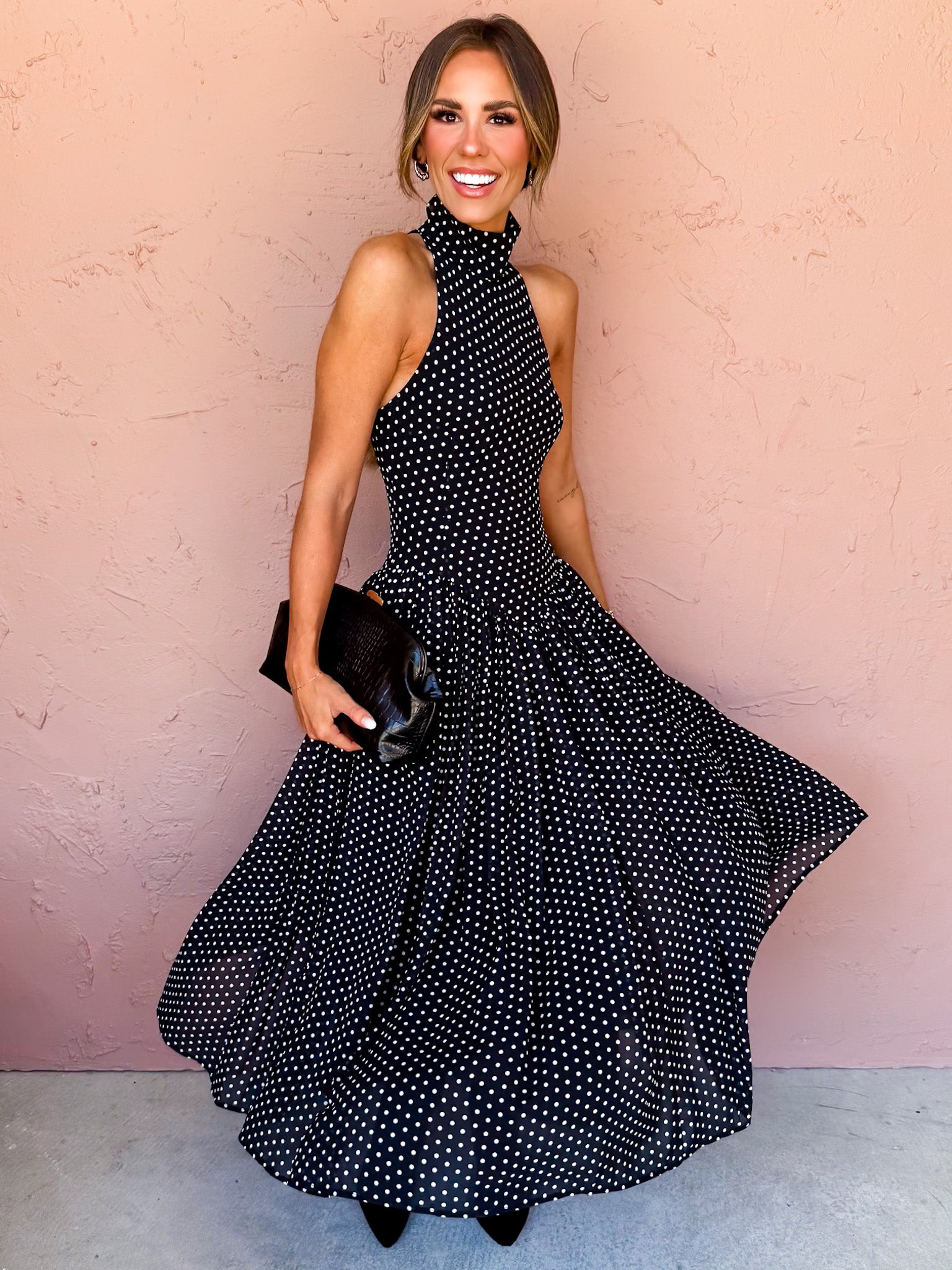 Lovely Edge Polka Dot Mock Neck Dress