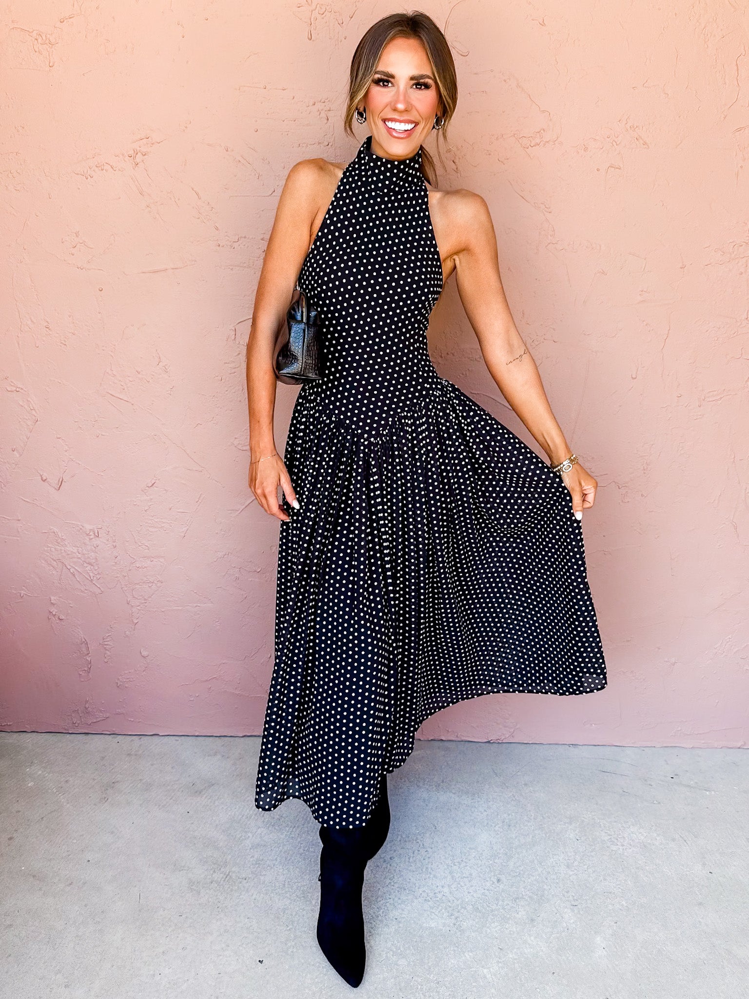 Lovely Edge Polka Dot Mock Neck Dress