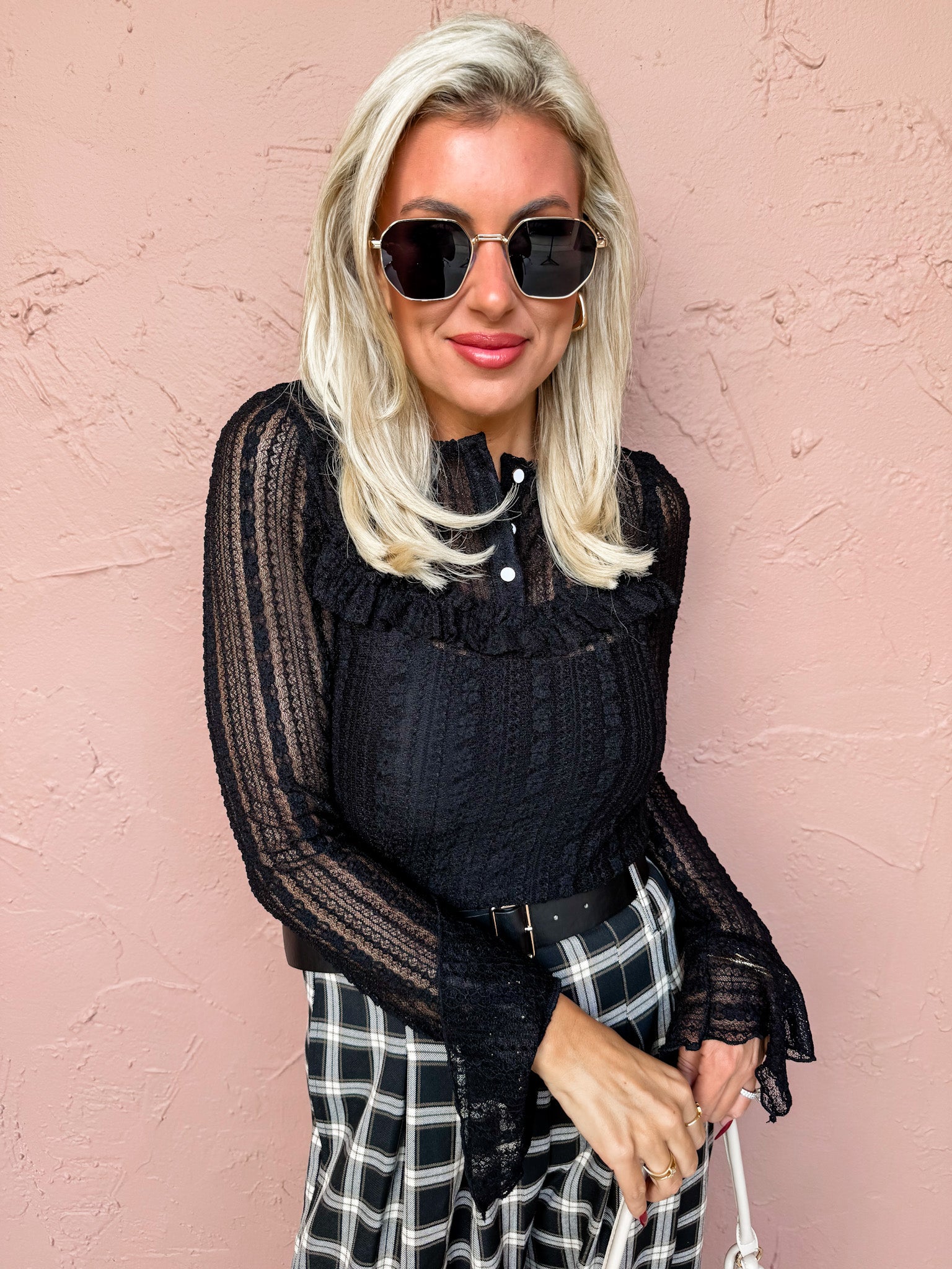 Onyx Night Lace Henley Top