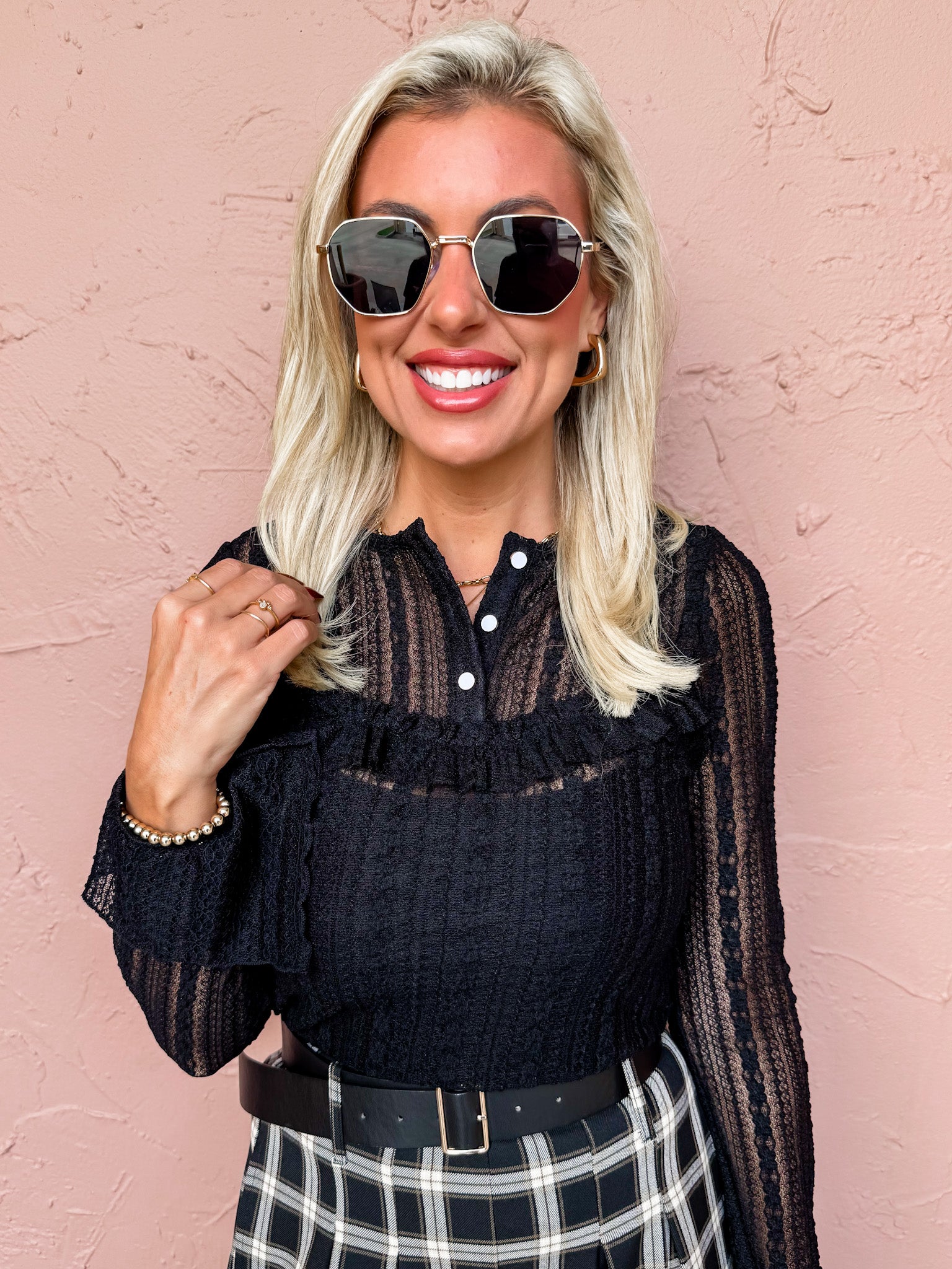 Onyx Night Lace Henley Top