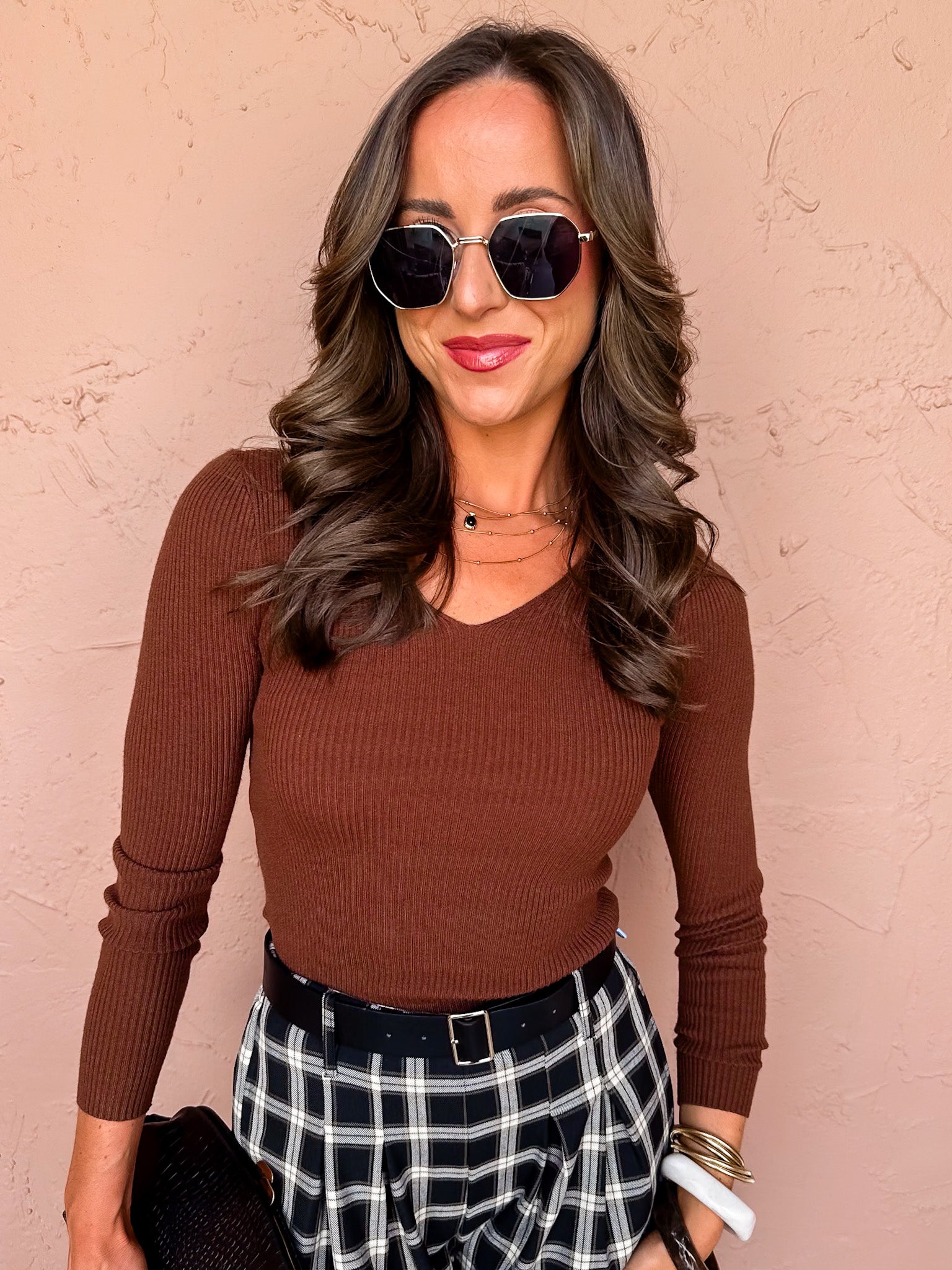 Peaceful Feelings Ribbed Top-Coffee