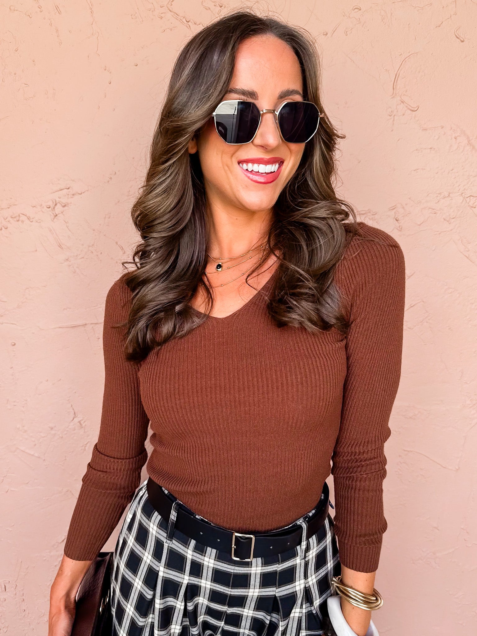 Peaceful Feelings Ribbed Top-Coffee