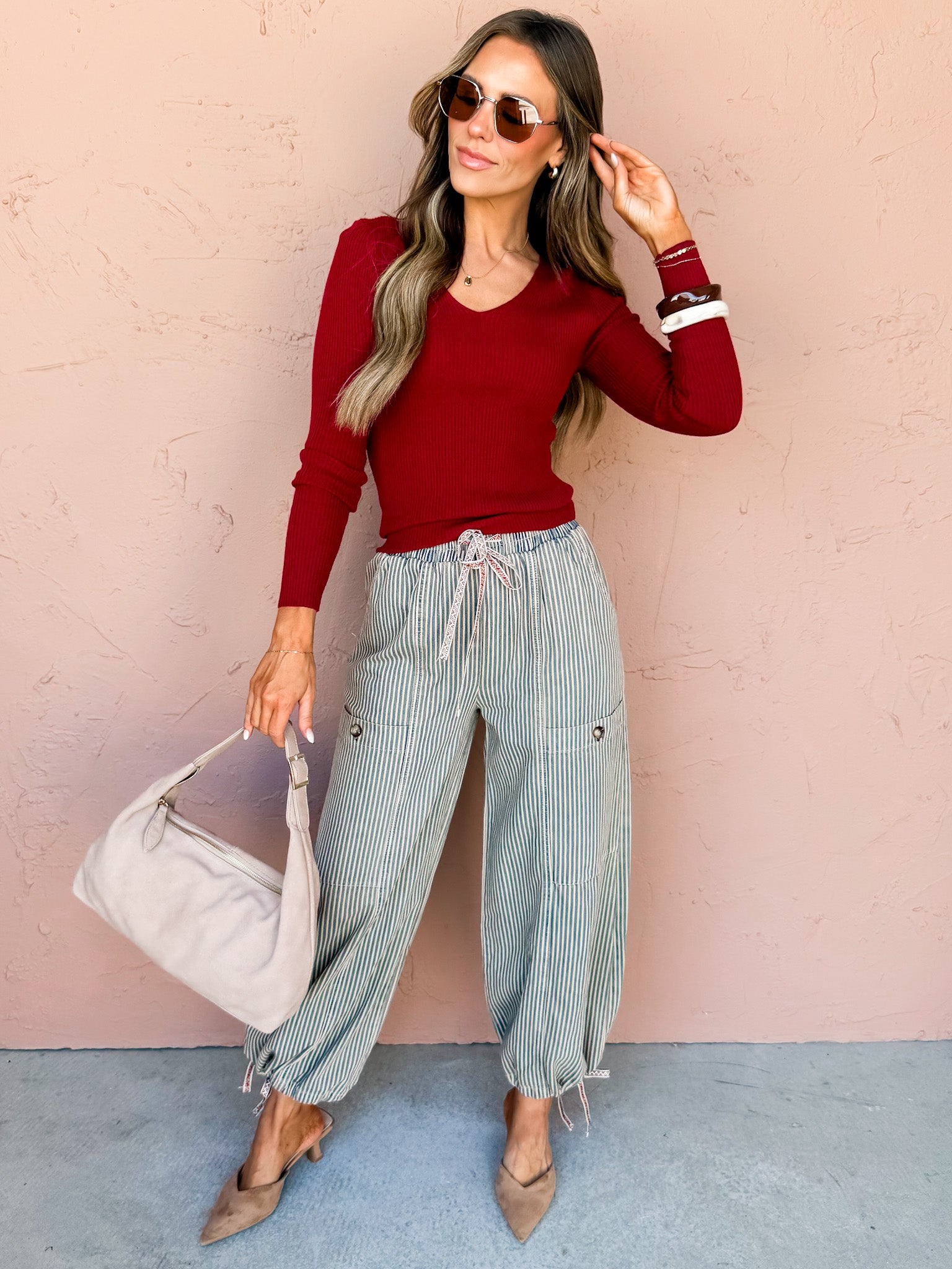 Peaceful Feelings Ribbed Top-Dark Red