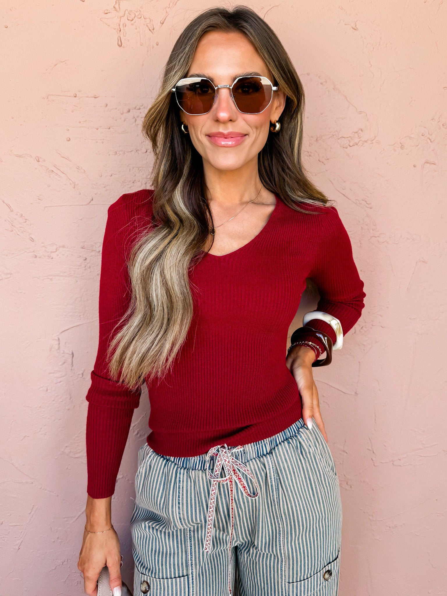 Peaceful Feelings Ribbed Top-Dark Red