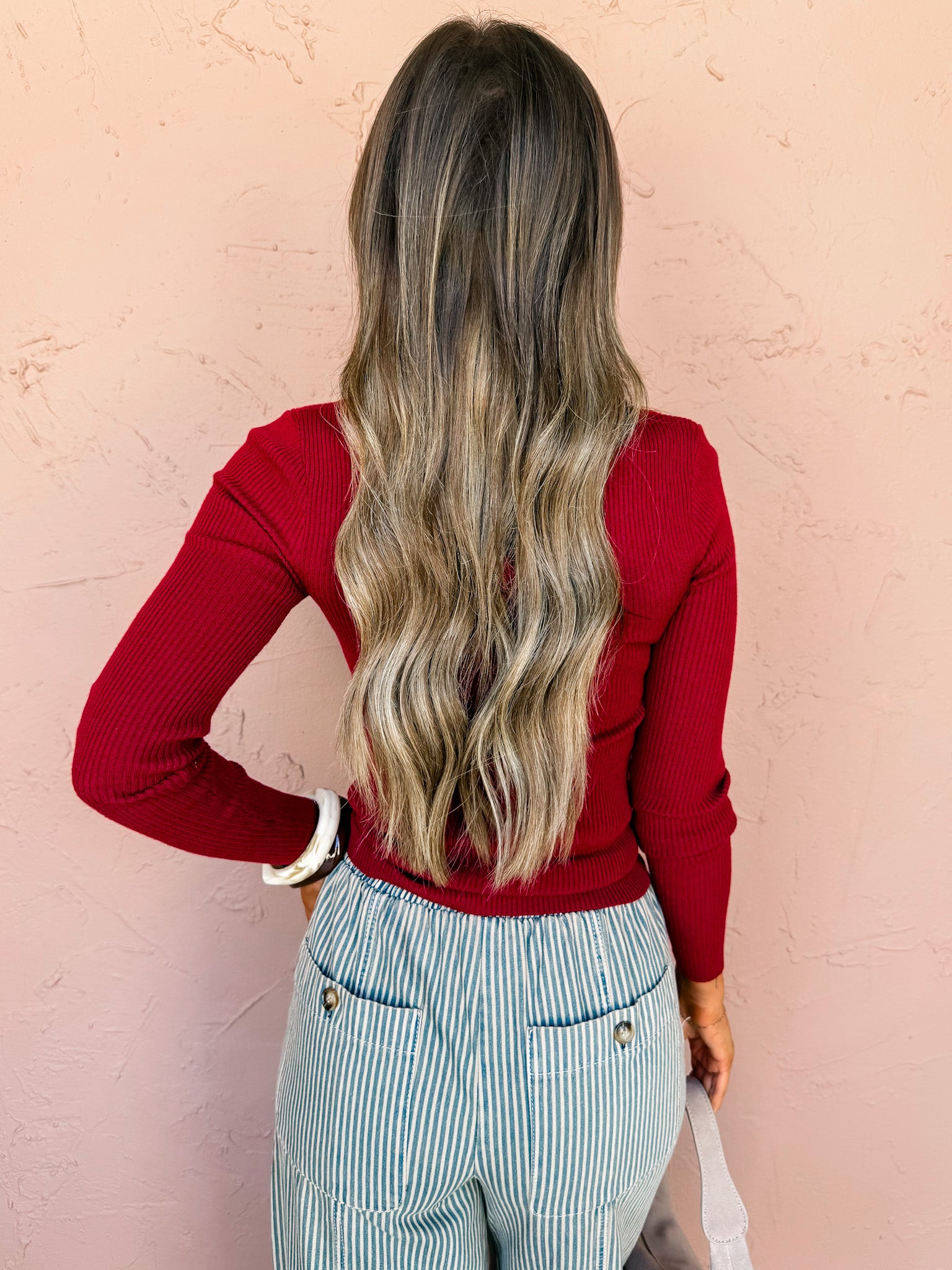 Peaceful Feelings Ribbed Top-Dark Red