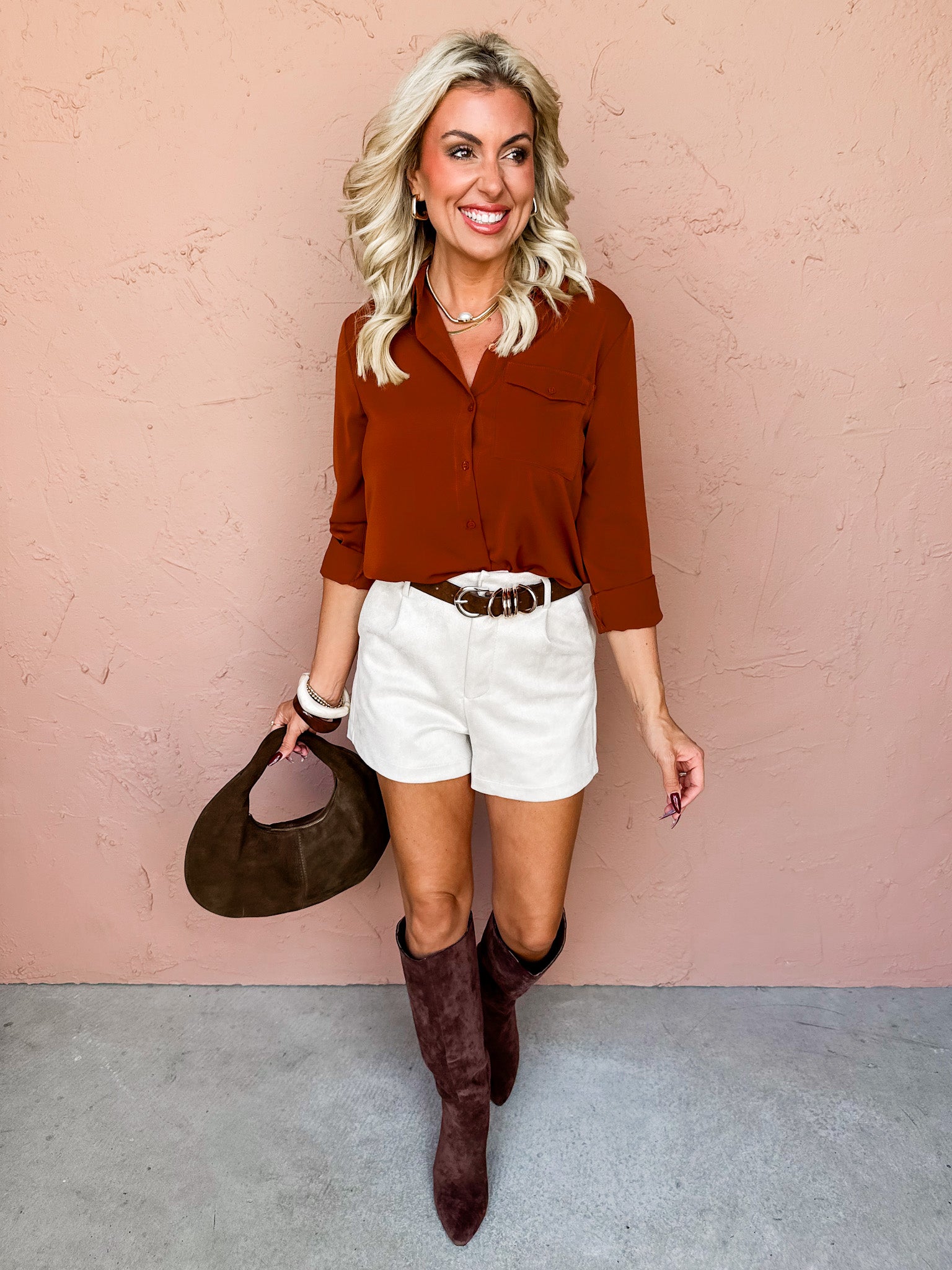 Soft Venture Button Front Top-Brown