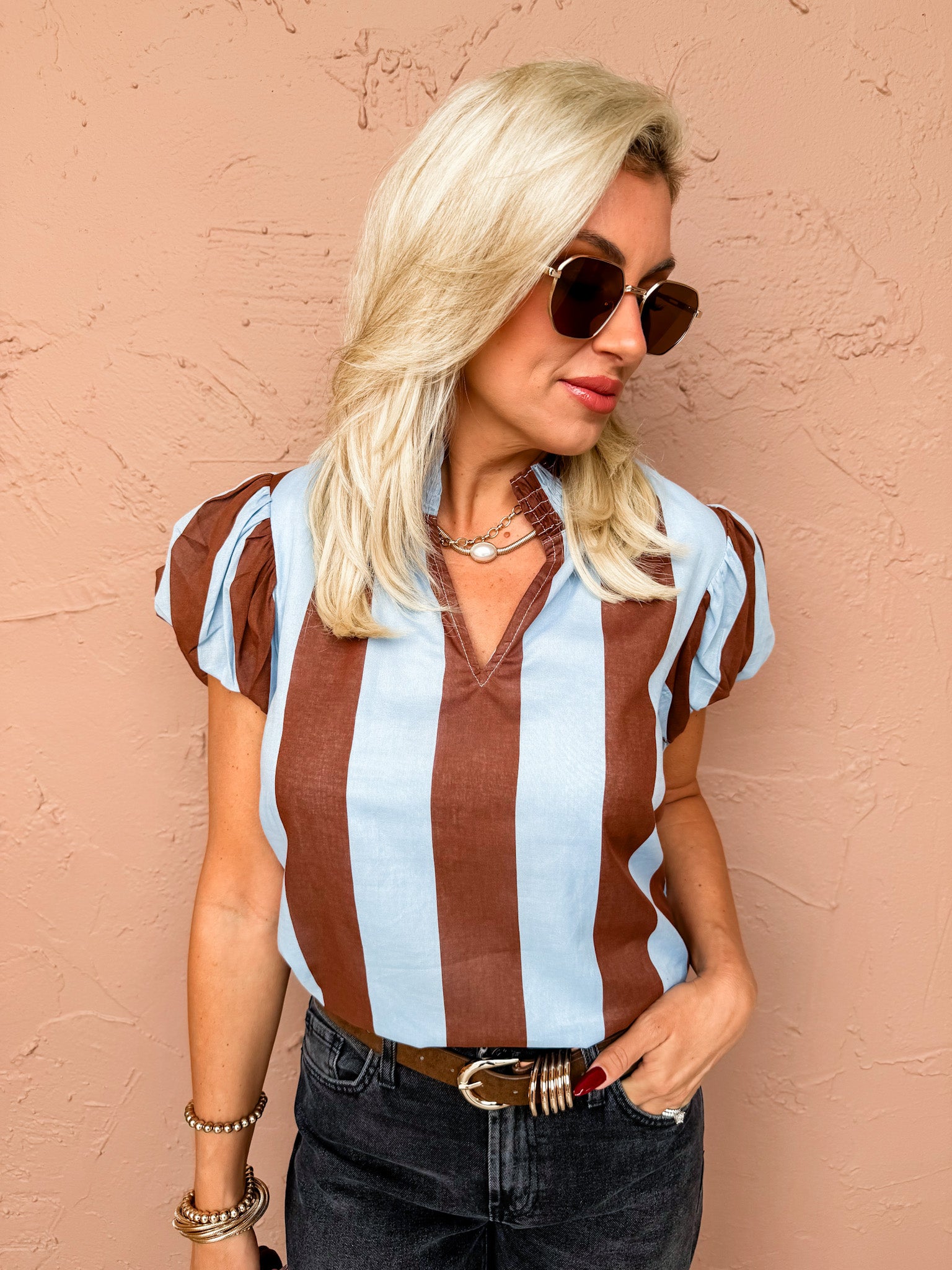 Striped Sky Puff Sleeve Top