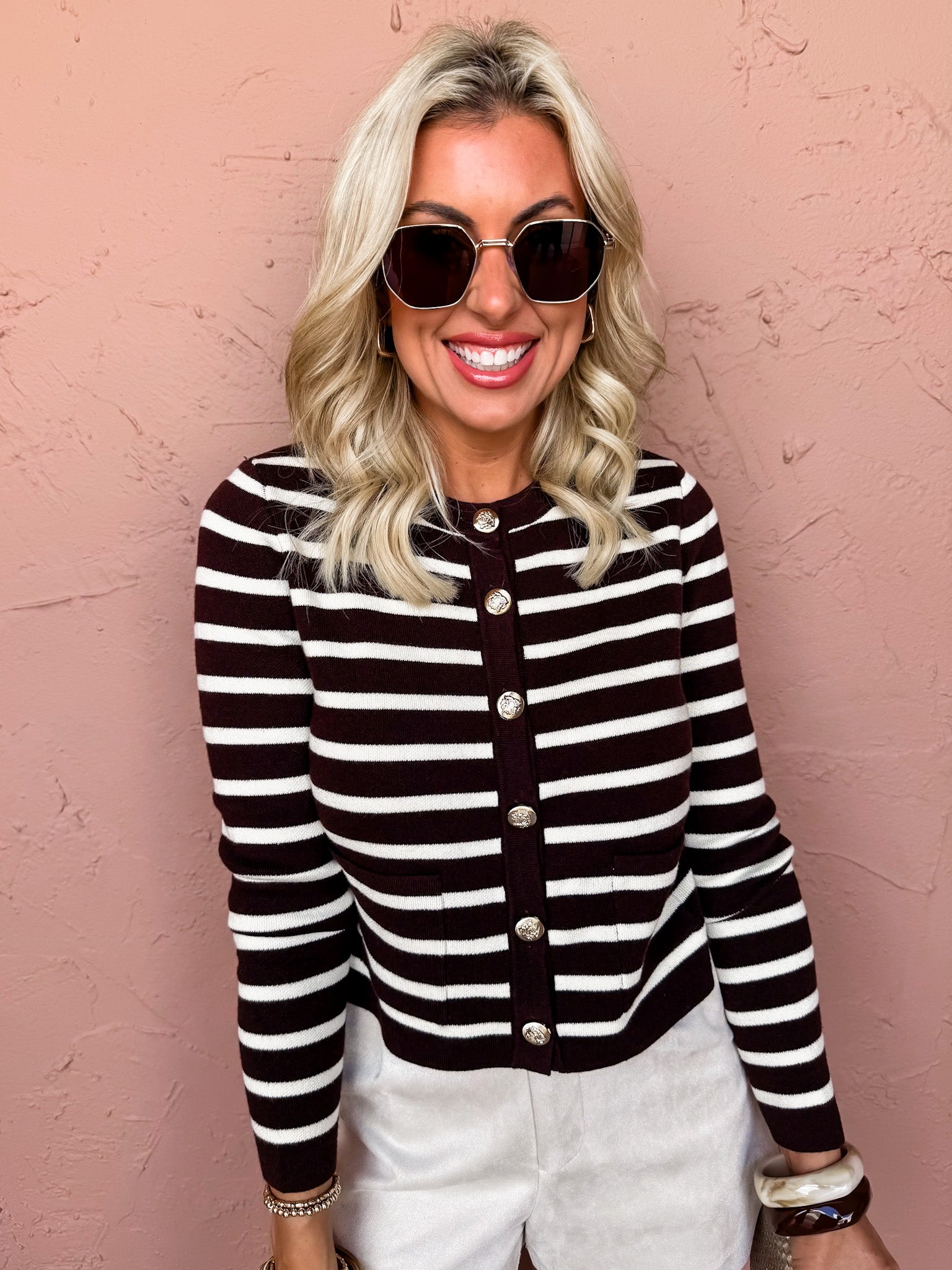 Taryn Striped Button Front Sweater
