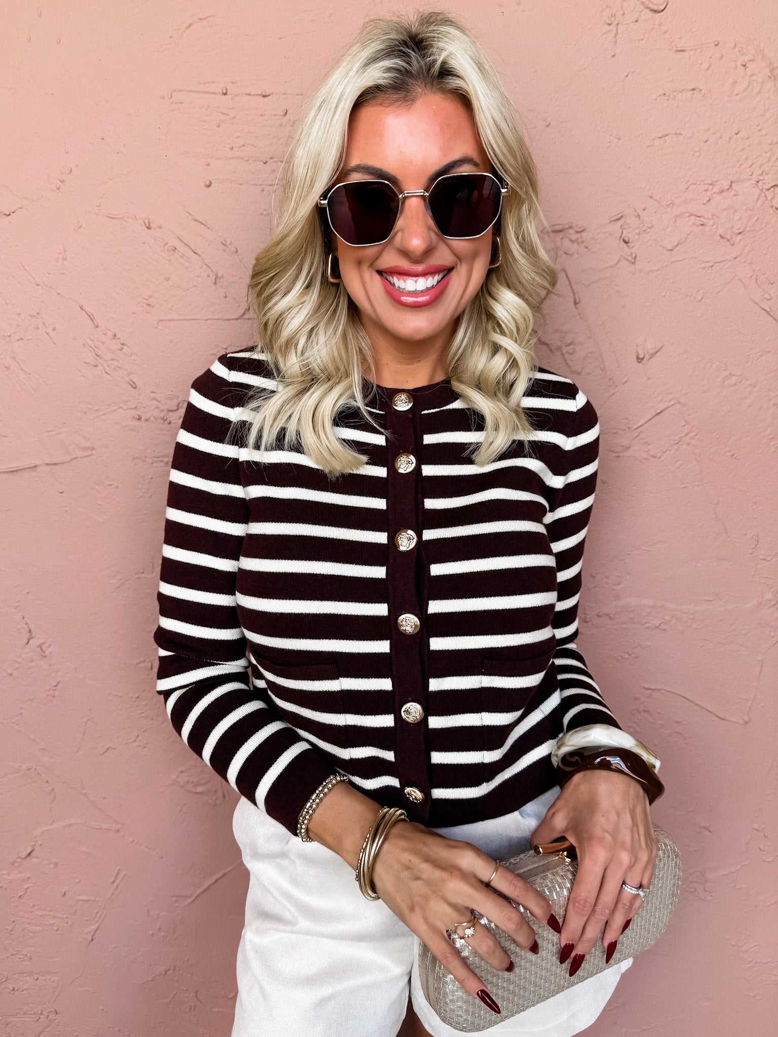 Taryn Striped Button Front Sweater
