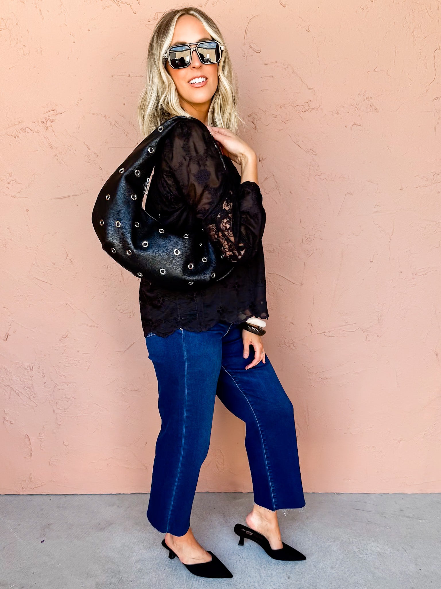 Can't Miss This Puff Sleeve Lace Top-Black