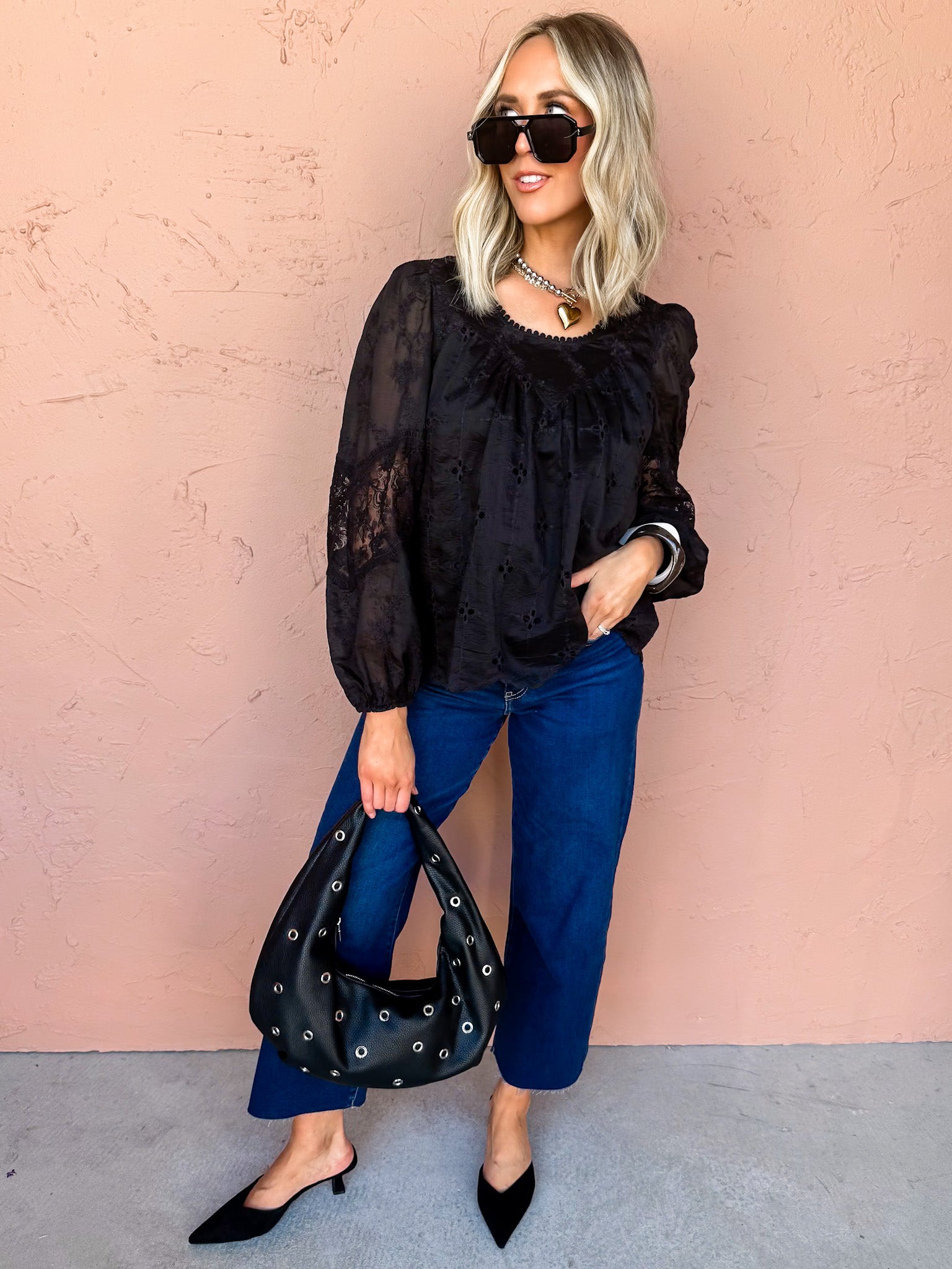 Can't Miss This Puff Sleeve Lace Top-Black