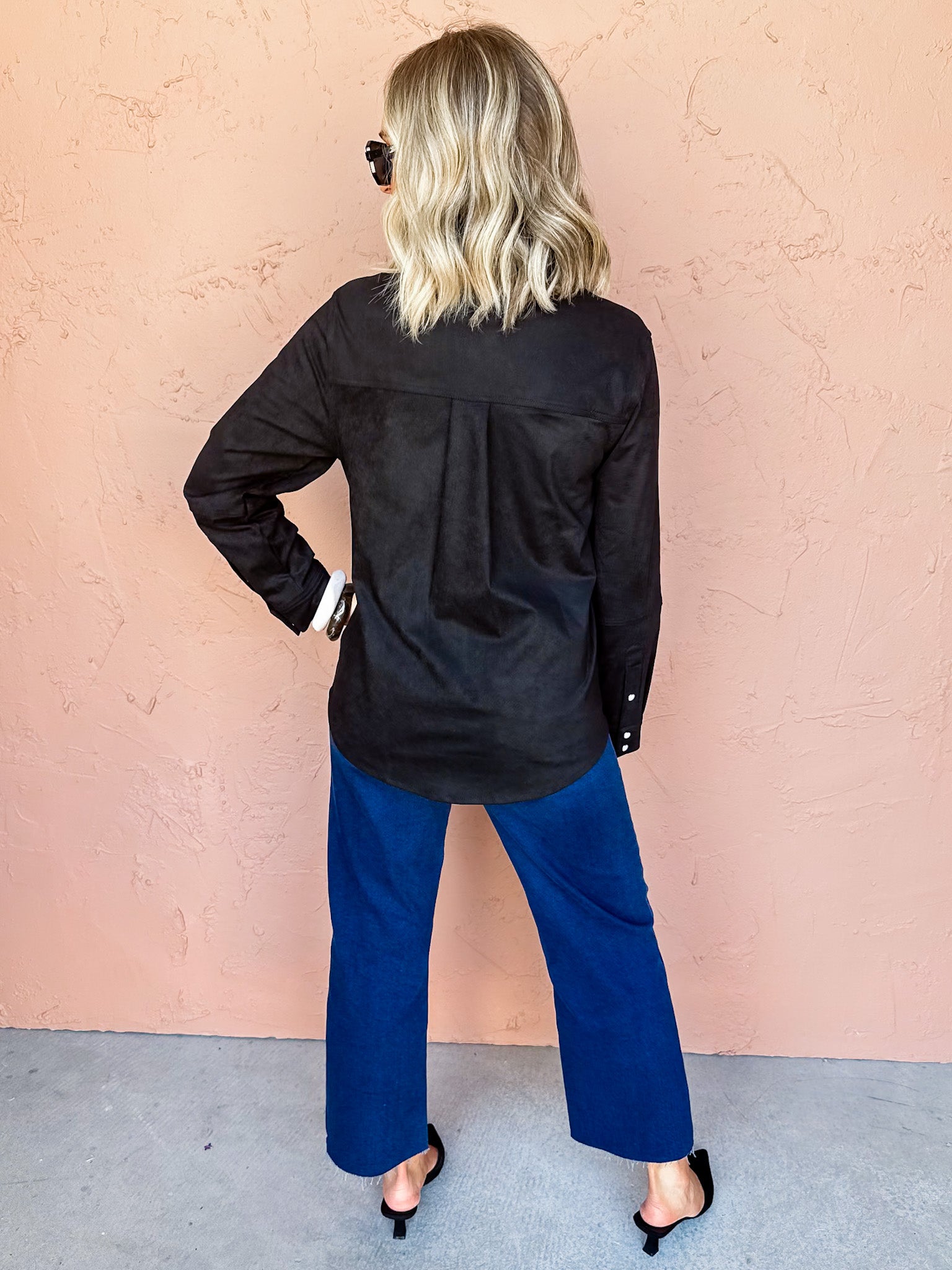 Free Spirit Suede Button Front Jacket-Black