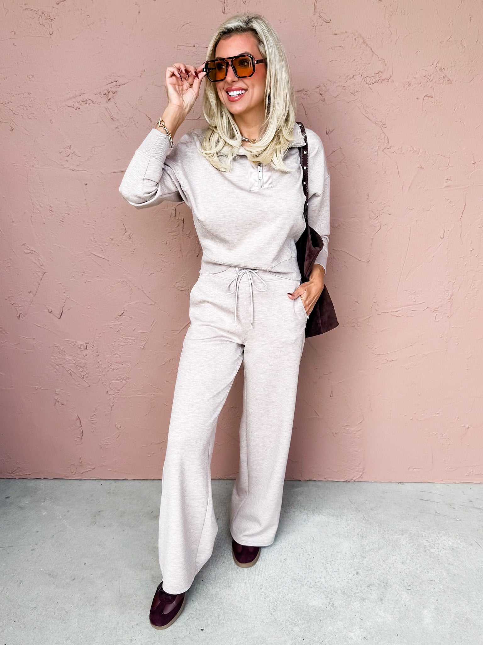 Mailyn Half Zip Top-Taupe