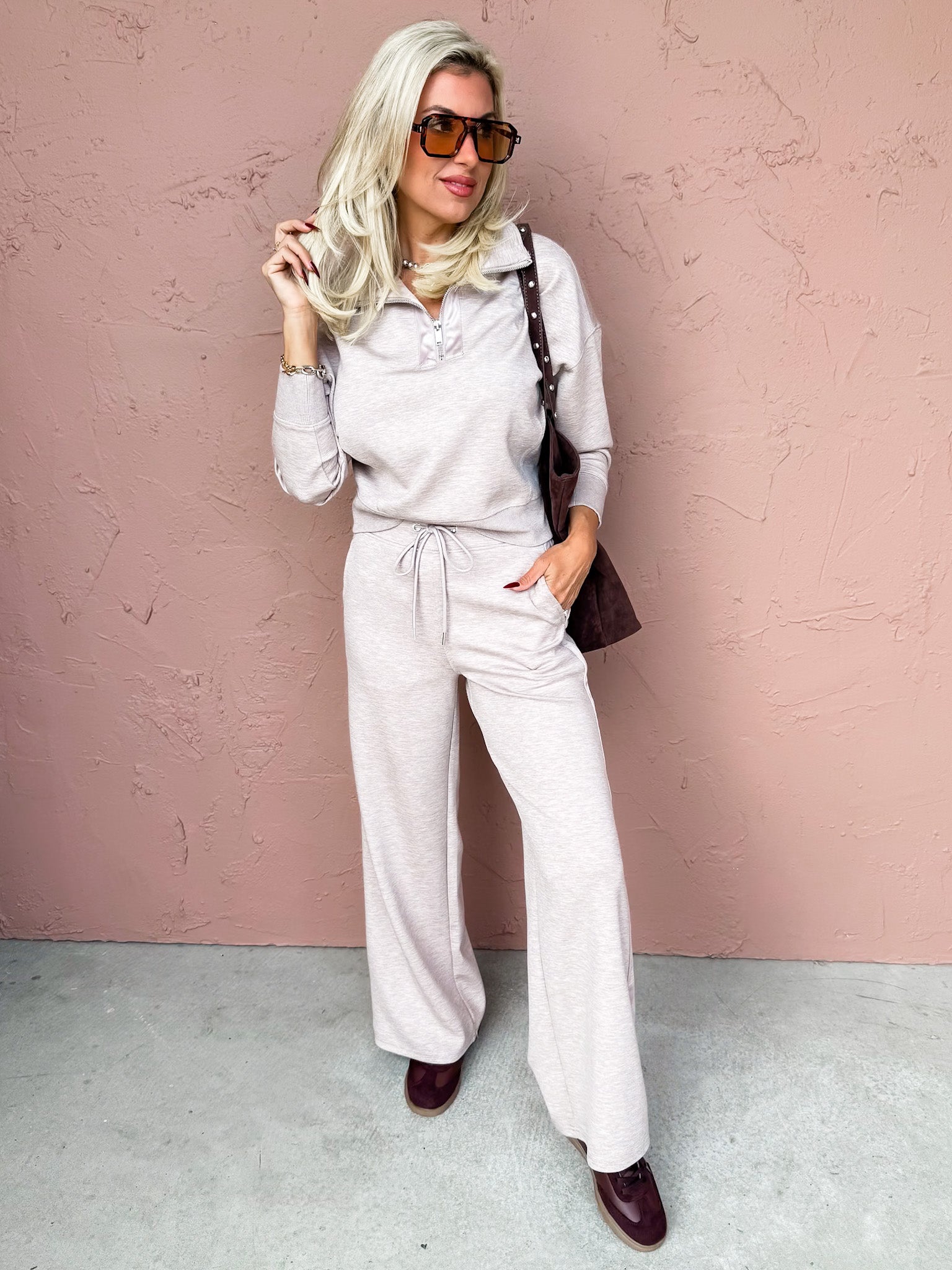 Mailyn Half Zip Top-Taupe