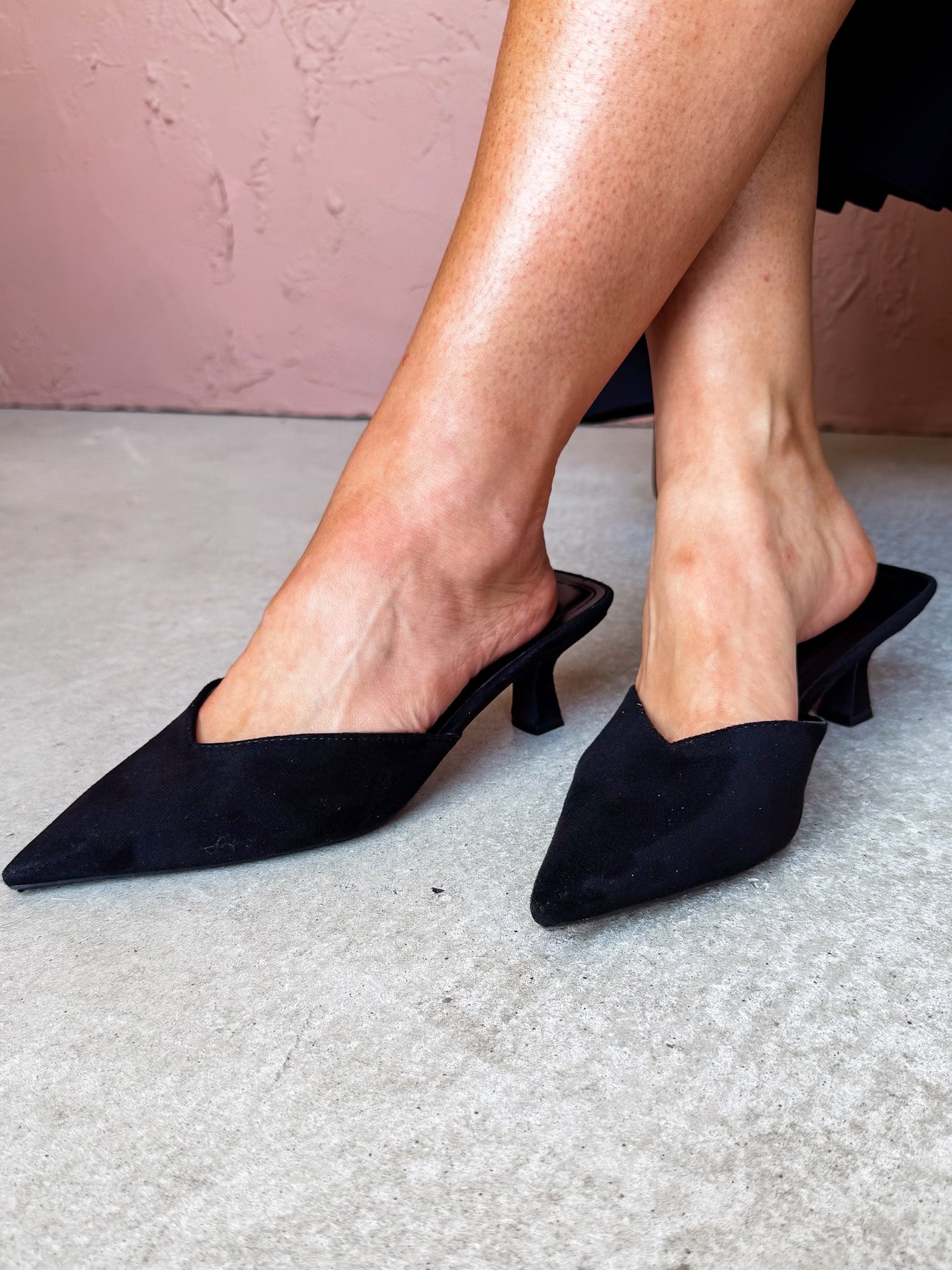 Morley Mule Kitten Heels-Black Suede