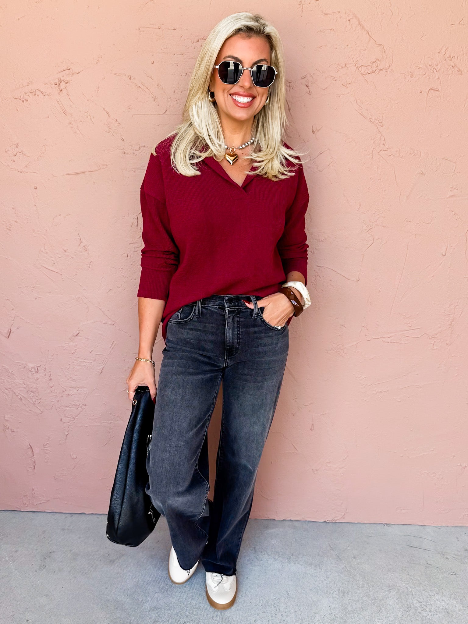 The Icon Knit Polo Sweater-Burgundy